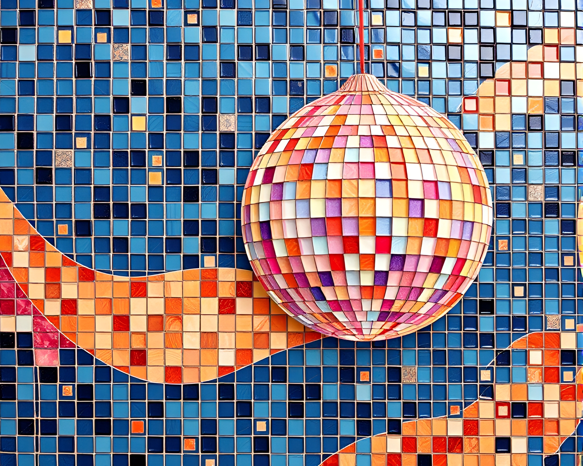 Silk kimono disco ball origami mosaic art – free AI stock image