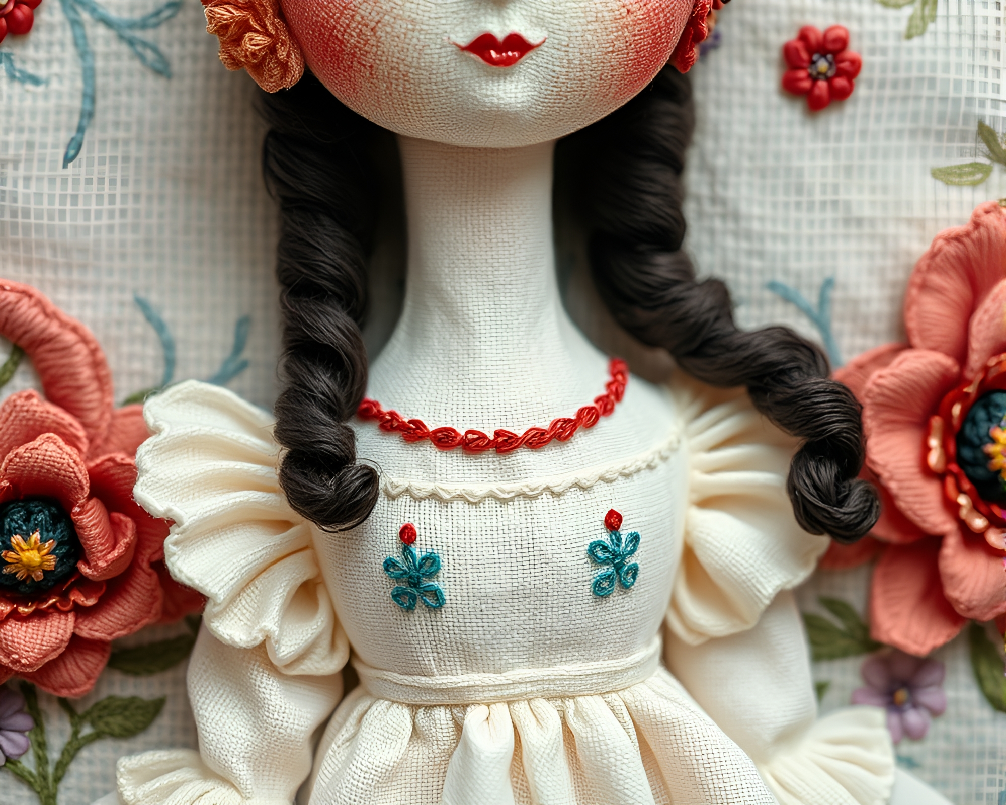 Ethereal Porcelain Doll with Intricate Embroidery – free AI stock image