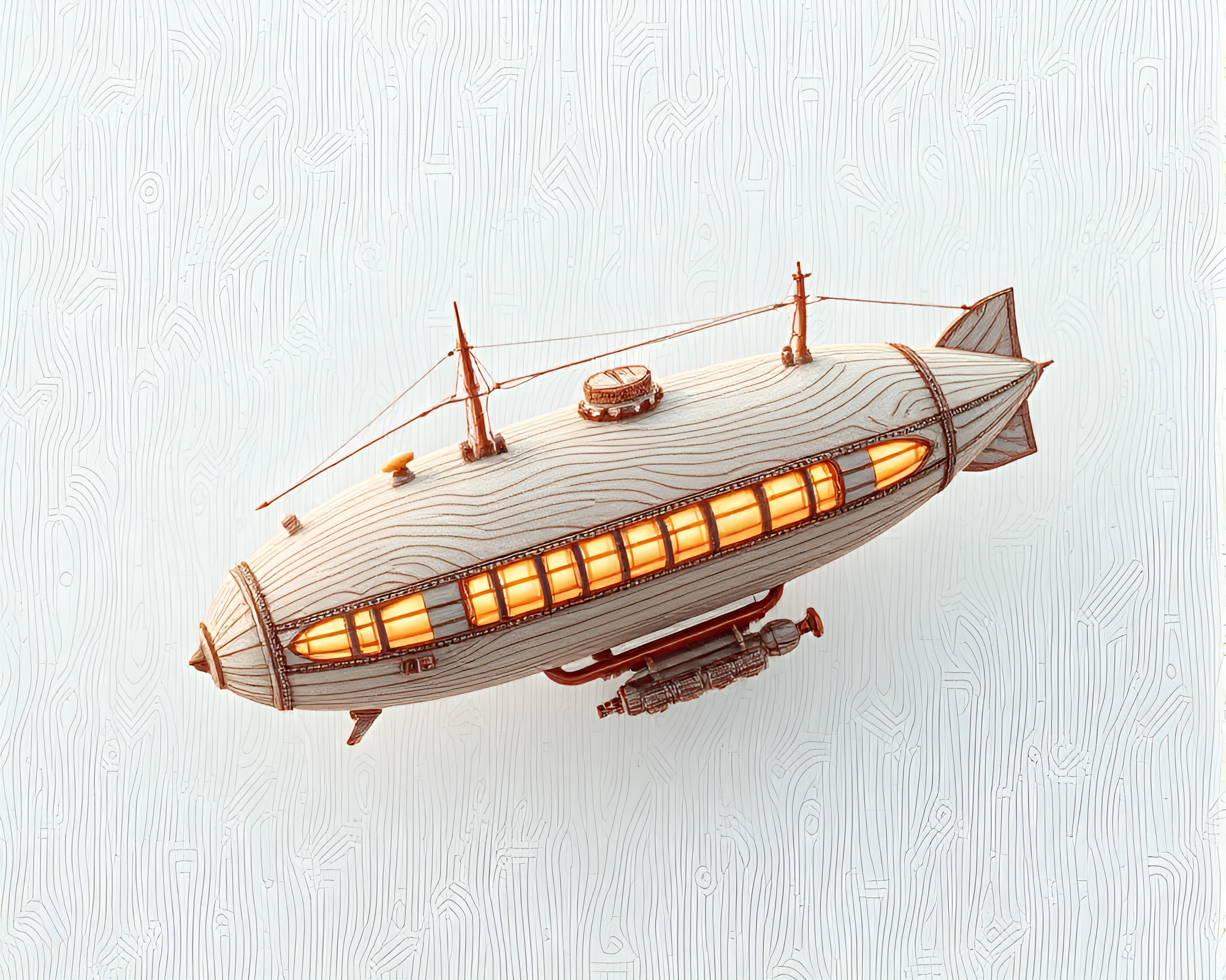 Steampunk Airship in Antarctic Whiteout Wood Grains Scene – free AI stock image