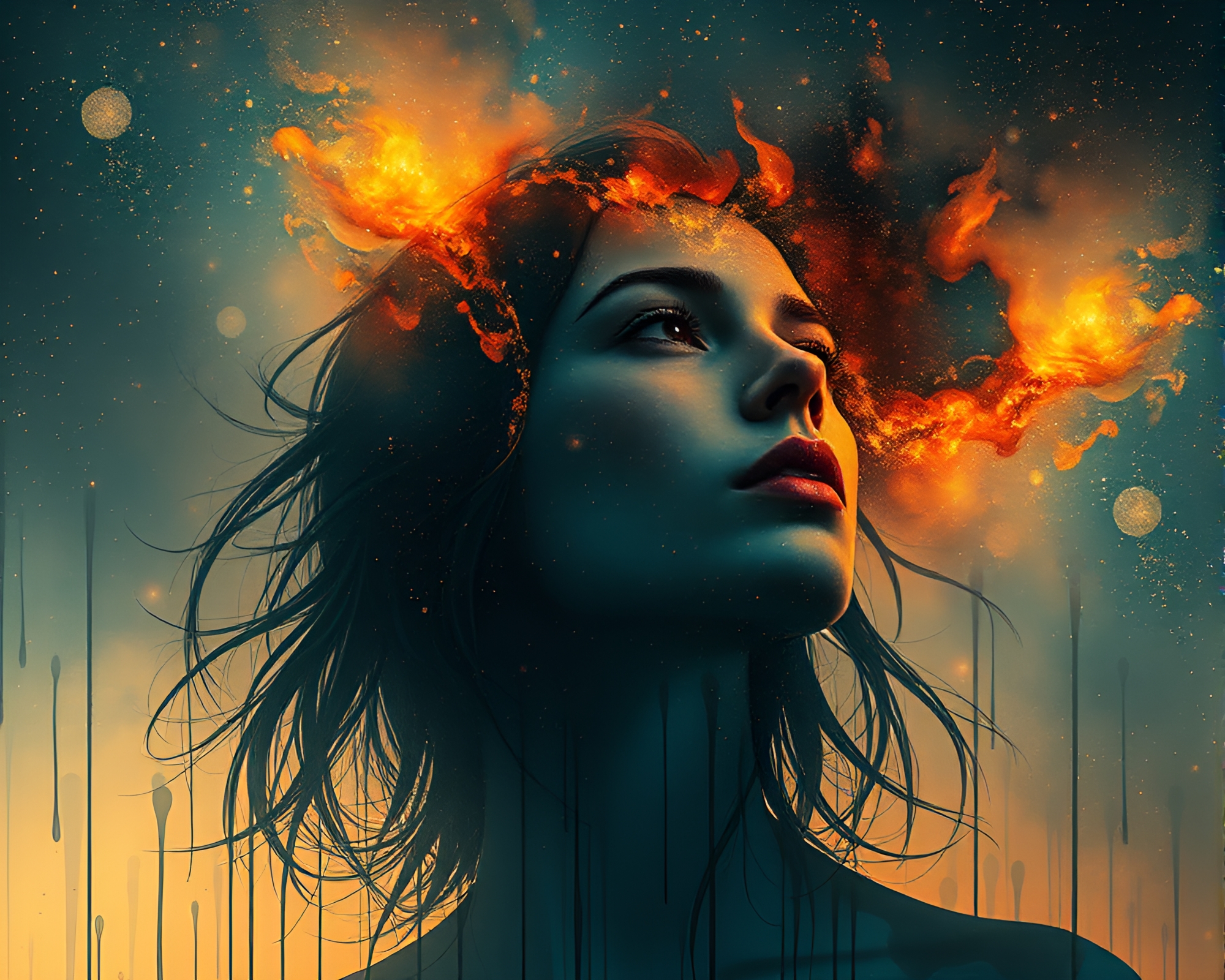 Celestial Nebula Portrait in Dripped Paint Style – free AI stock image