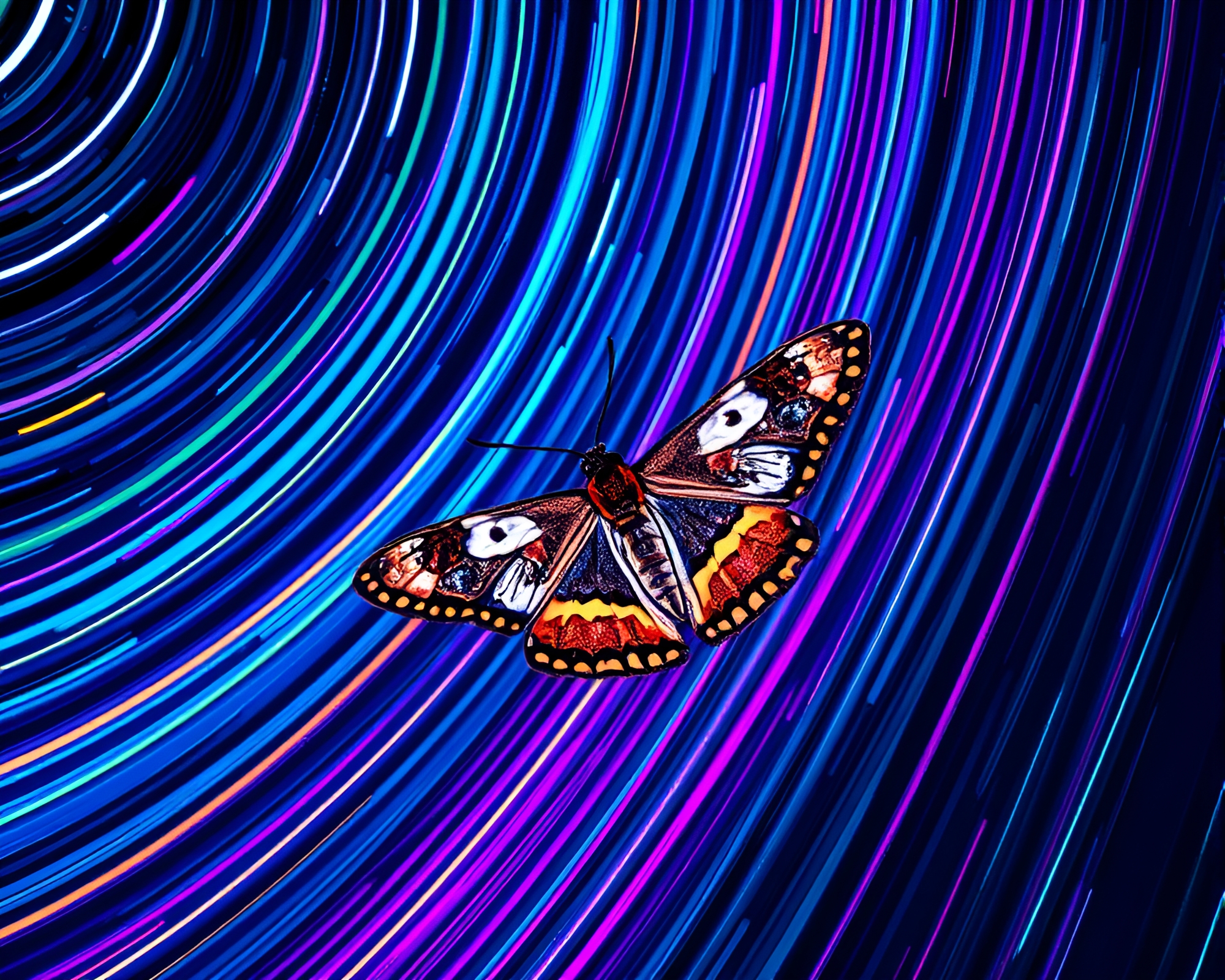 Neon Moth Flies Through Starry Pop Art Night – free AI stock image
