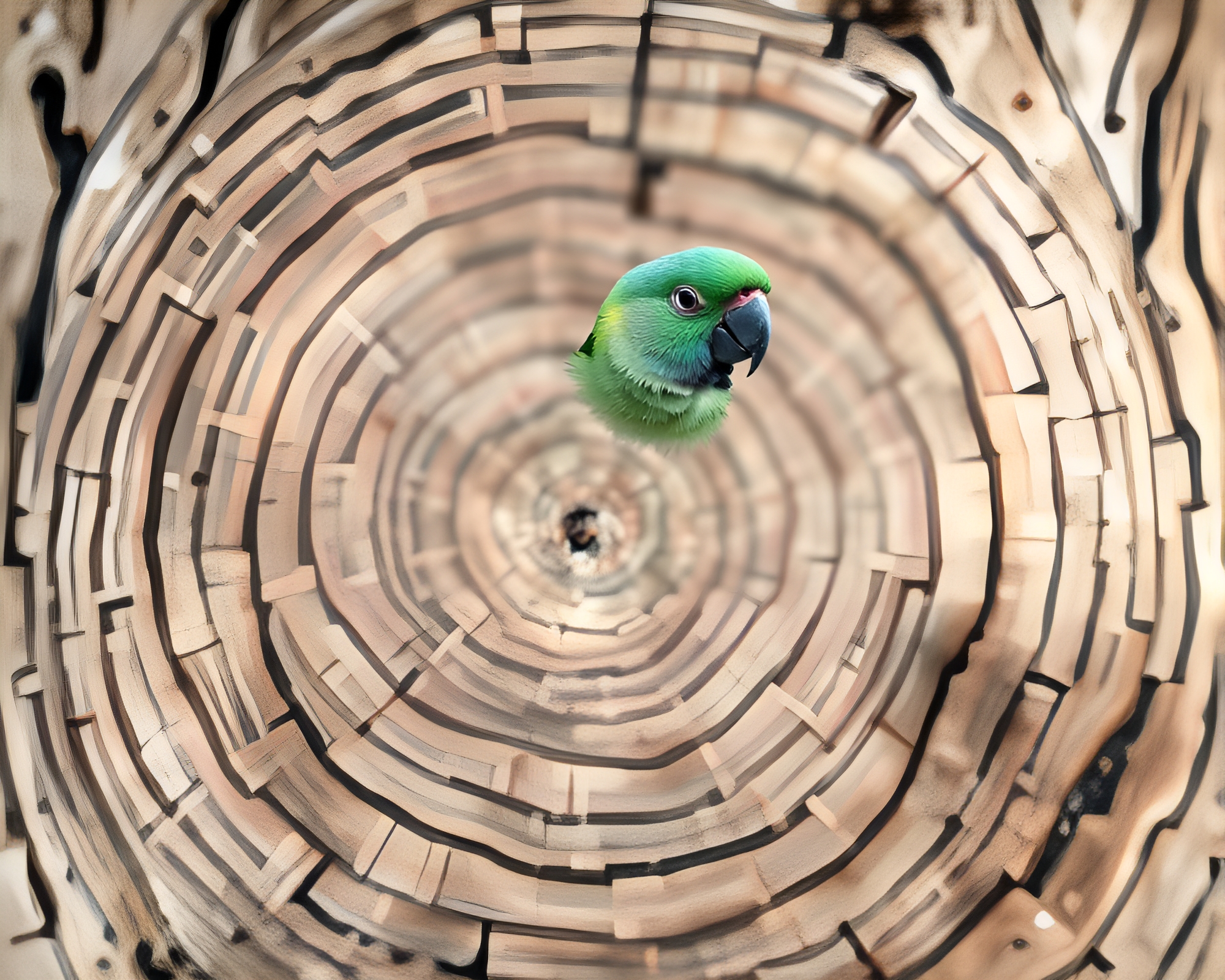 Tropical Parrot Amidst Pastel Tree Ring Patterns – free AI stock image