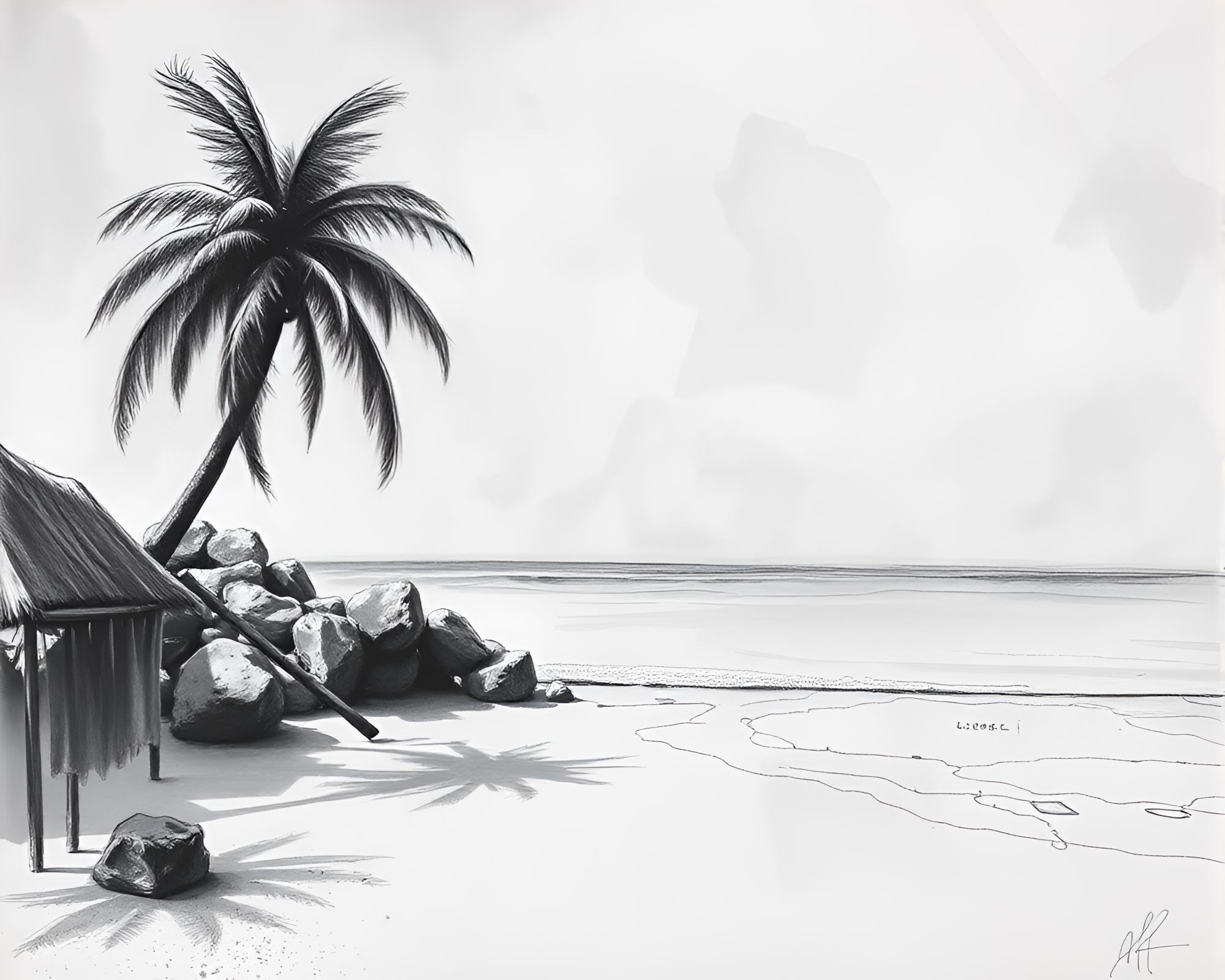 Coral Atoll Street Art: Charcoal Sketch Masterpiece – free AI stock image