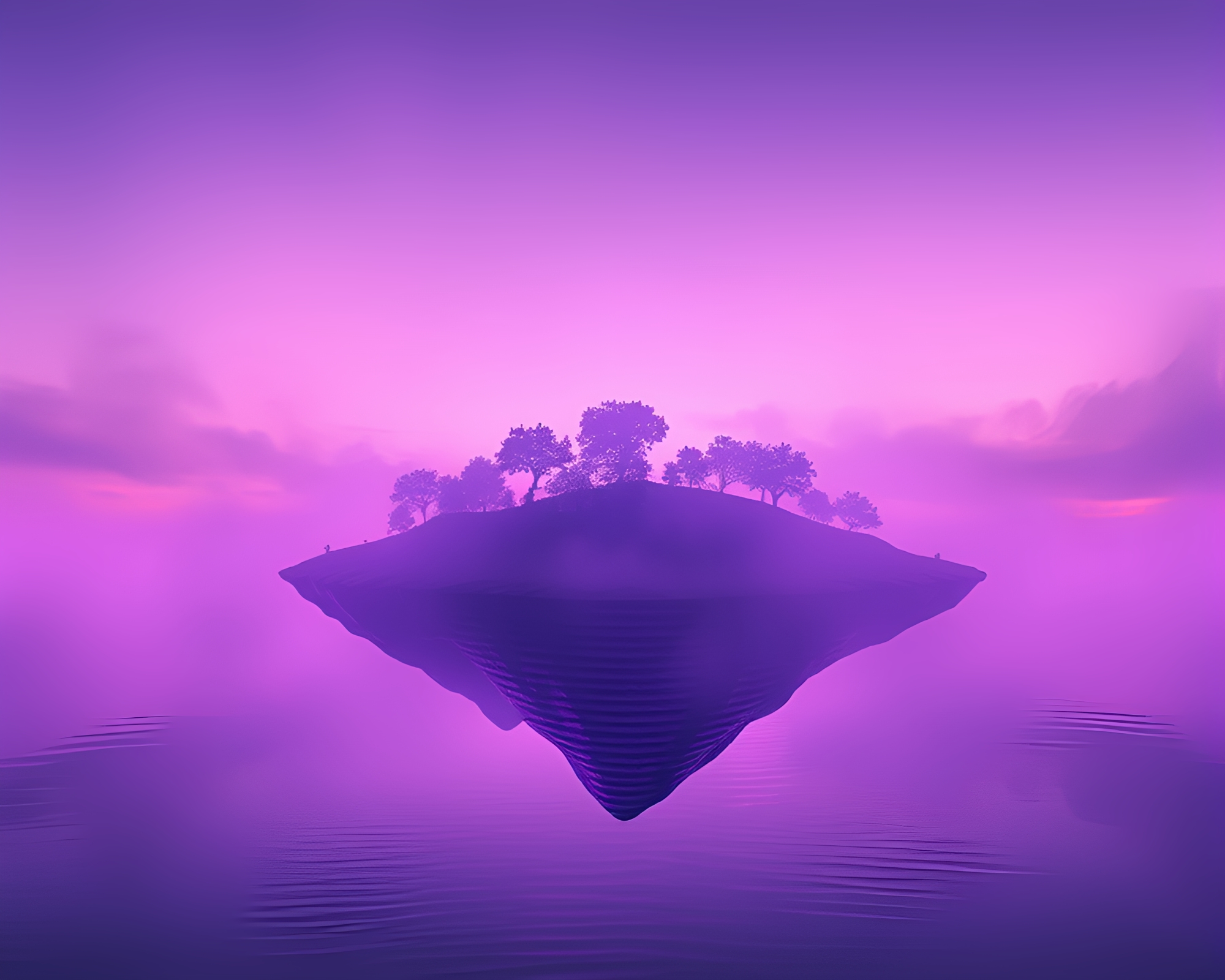 Surreal Striped Floating Island in Digital Twilight Twilight – free AI stock image