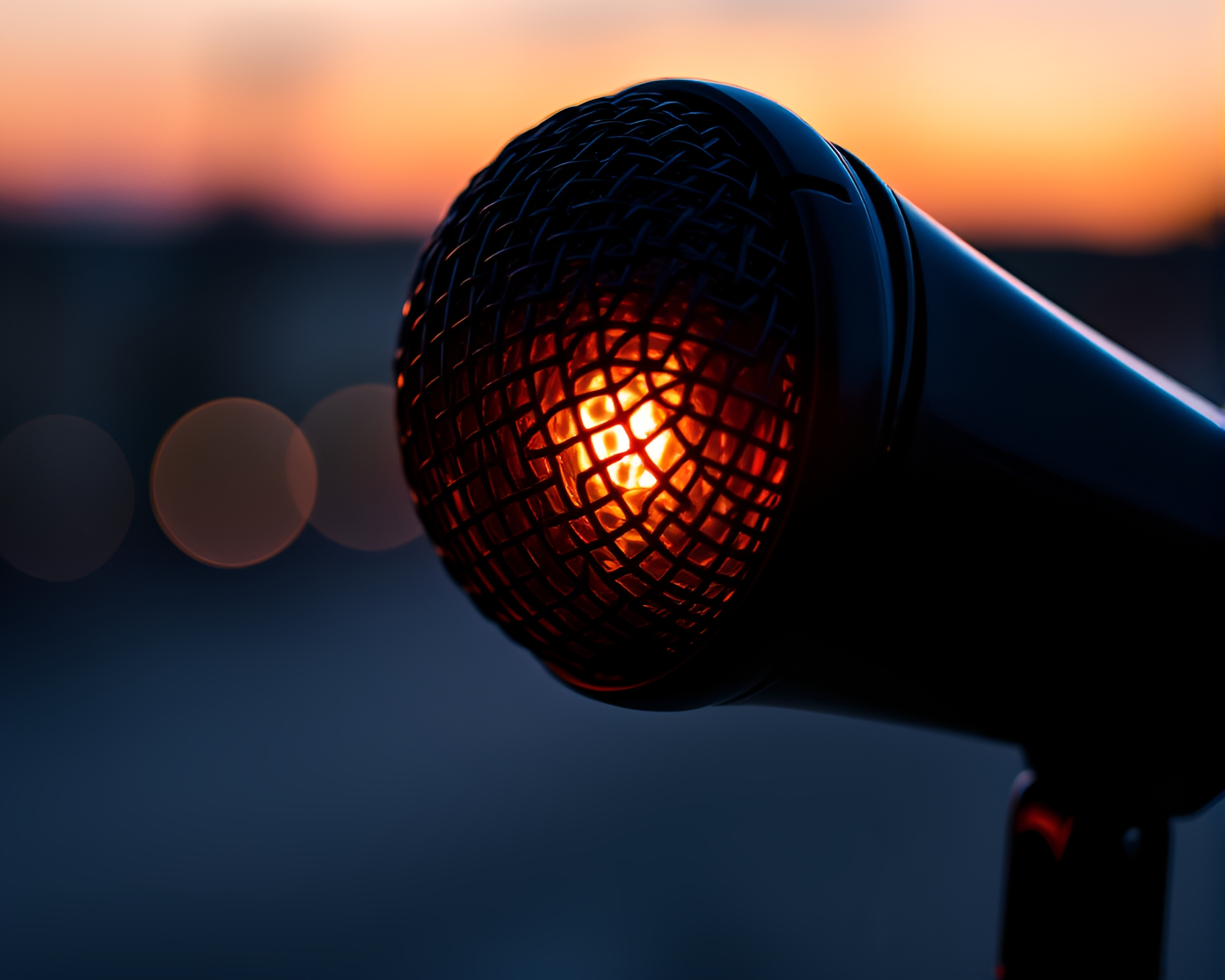 Close-up of illuminated microphone in cool dawn light – free AI stock image