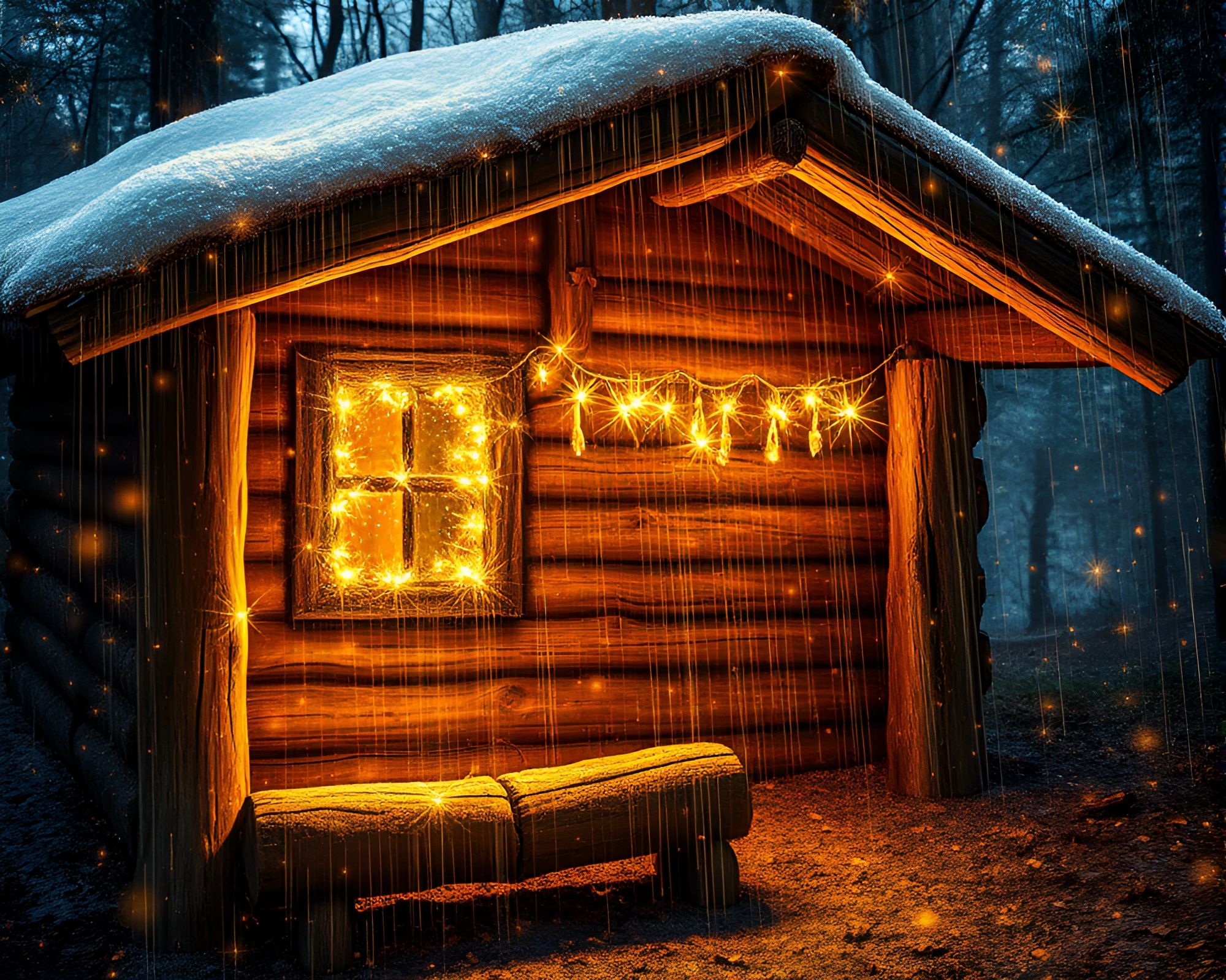 Rustic Cabin Bathed in Fairy Light Algorithmic Art – free AI stock image