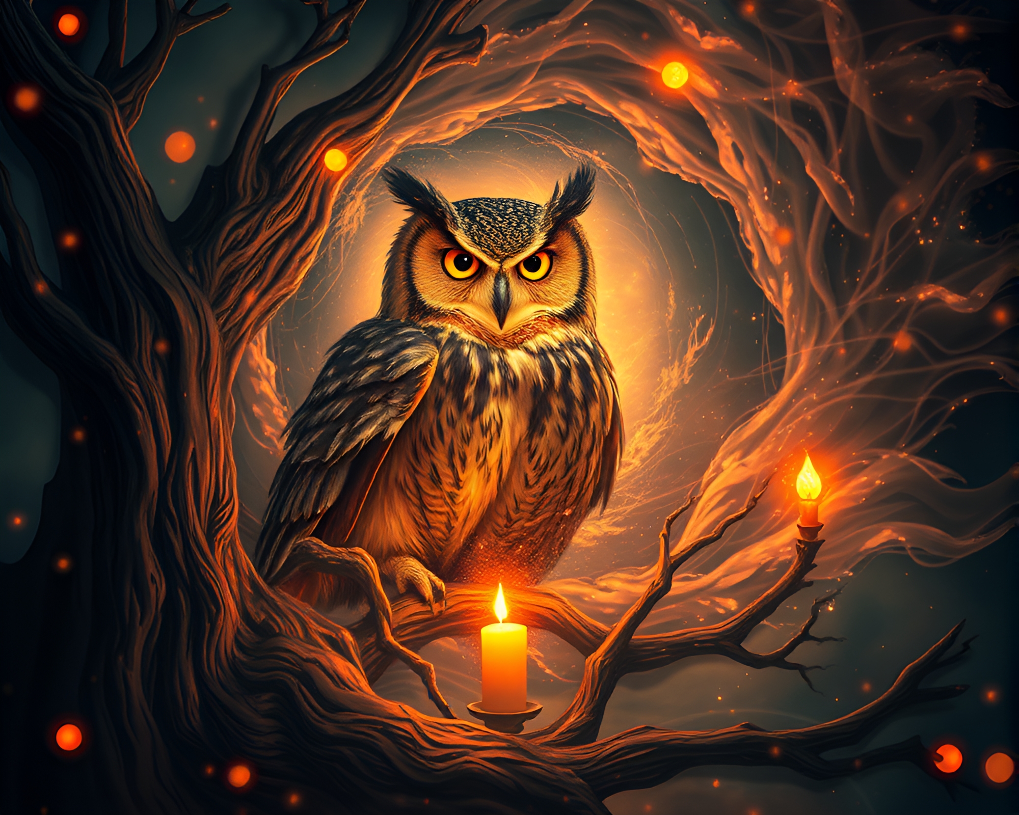Clockwork Owl in Swirling Vortex Glitch Art – free AI stock image