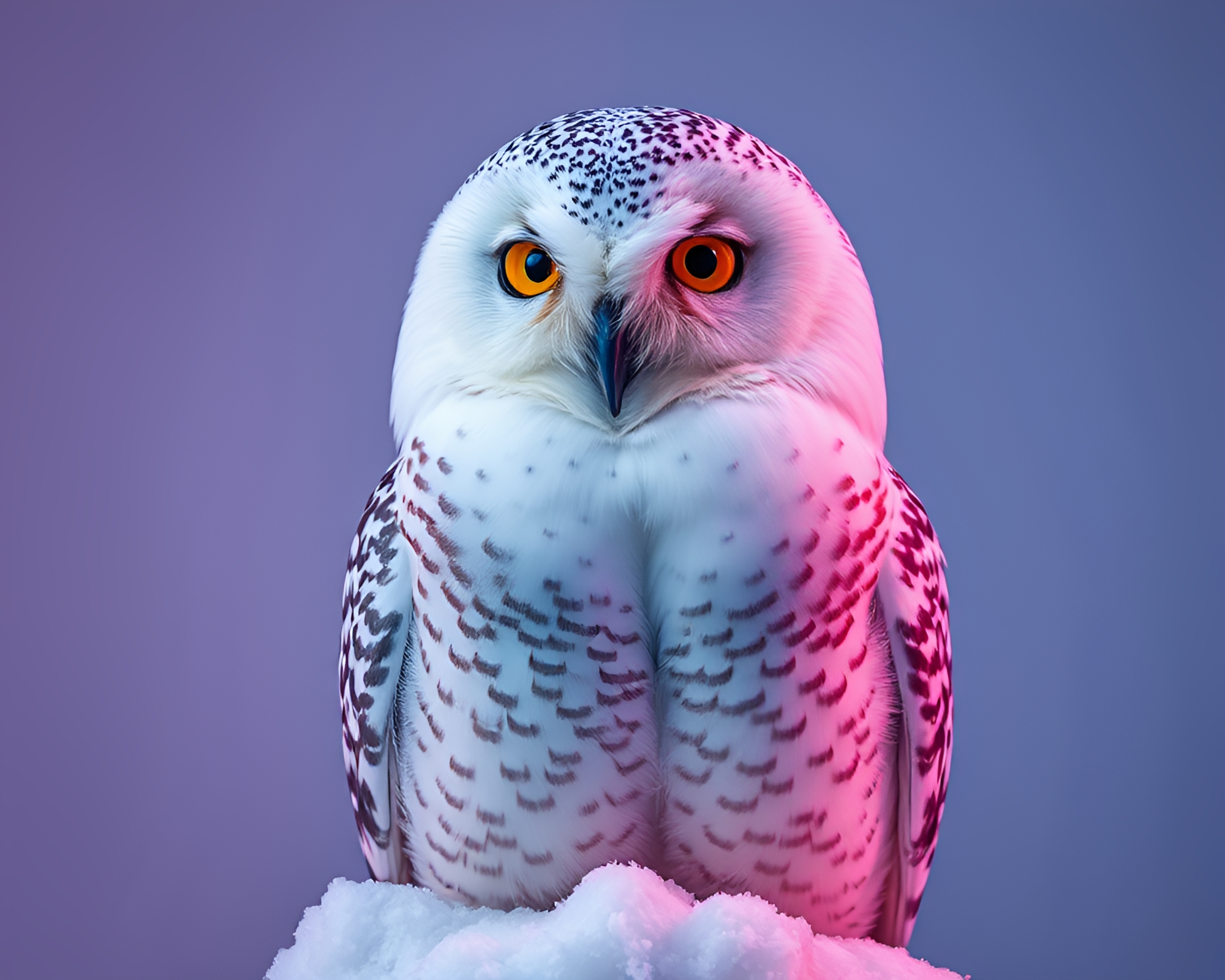 Snowy Owl Studio Portrait in Surreal Color Shift – free AI stock image