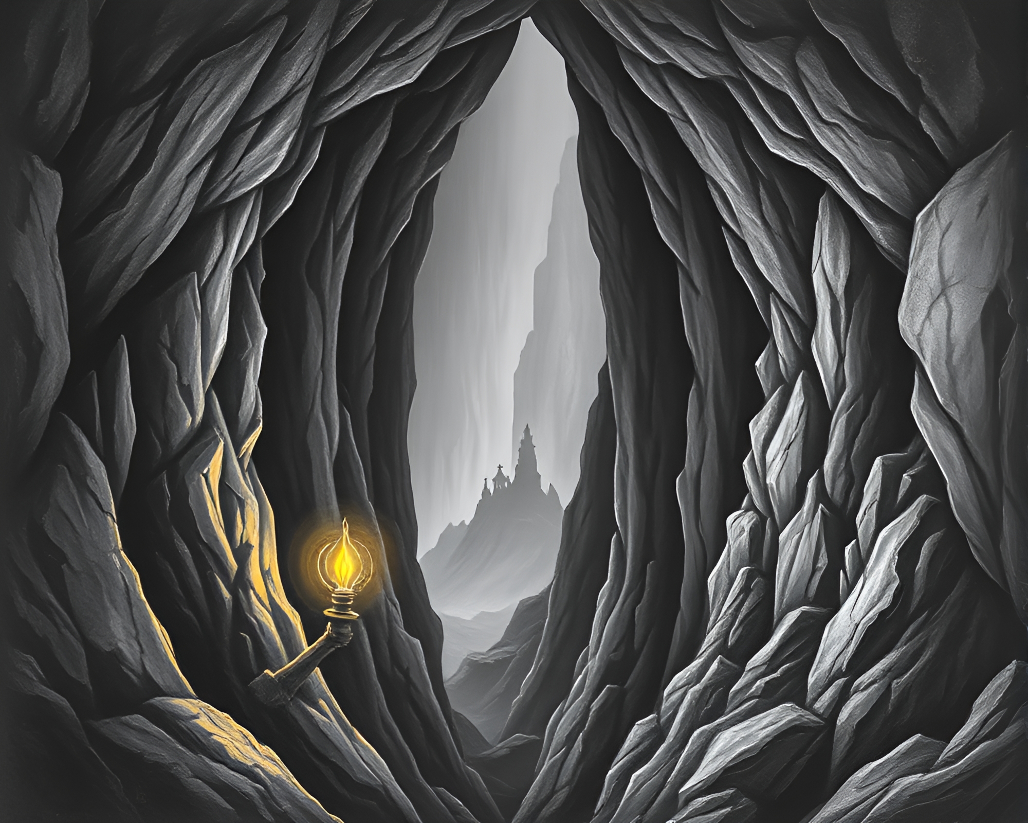 Torn Canyon Walls Illuminated by Dungeon Torchlight – free AI stock image