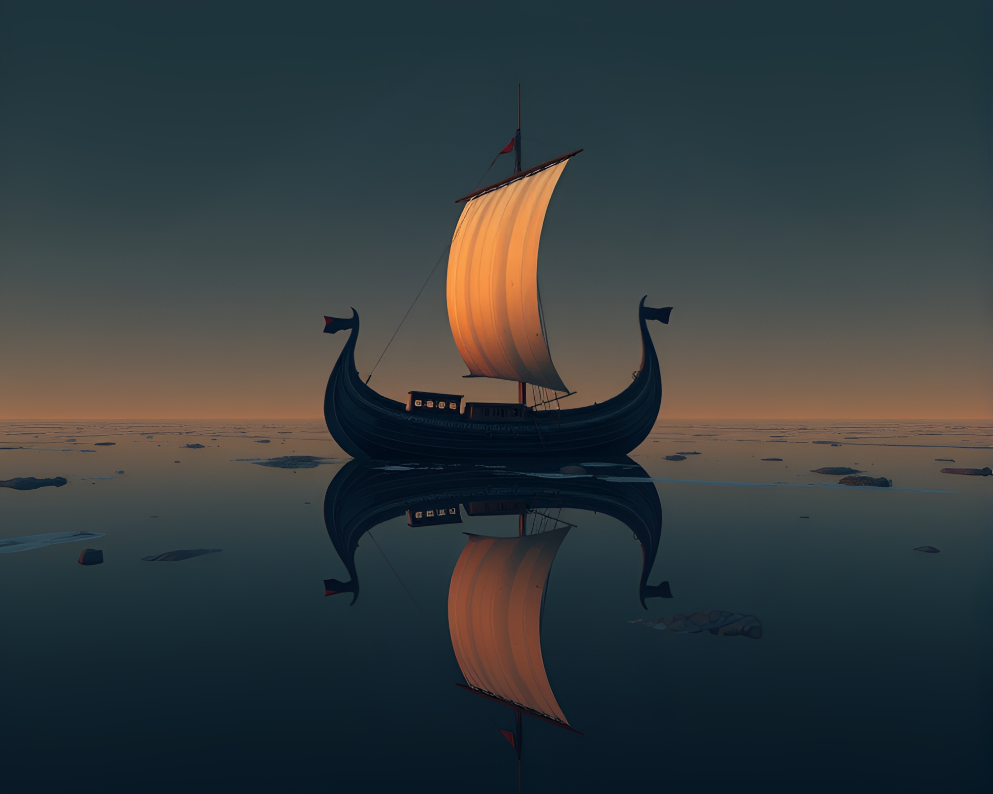Viking Longship Reflecting in Earth Tone Puddle – free AI stock image