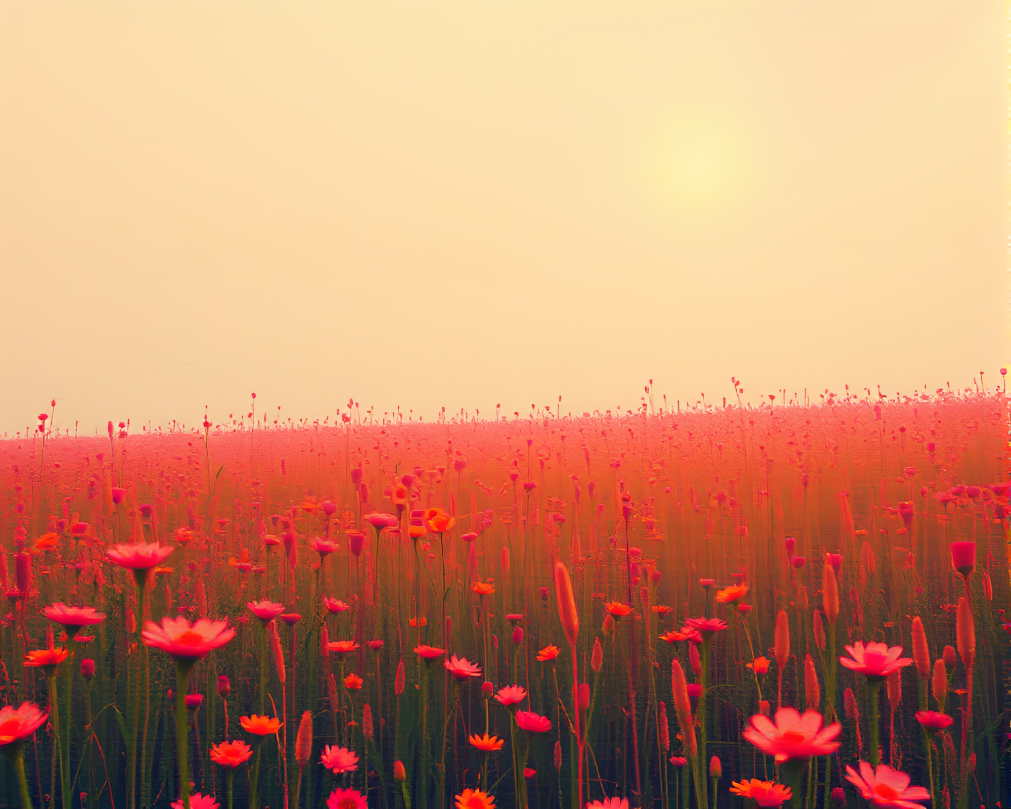 Glitched Meadow in Vaporwave Copper Hues – free AI stock image