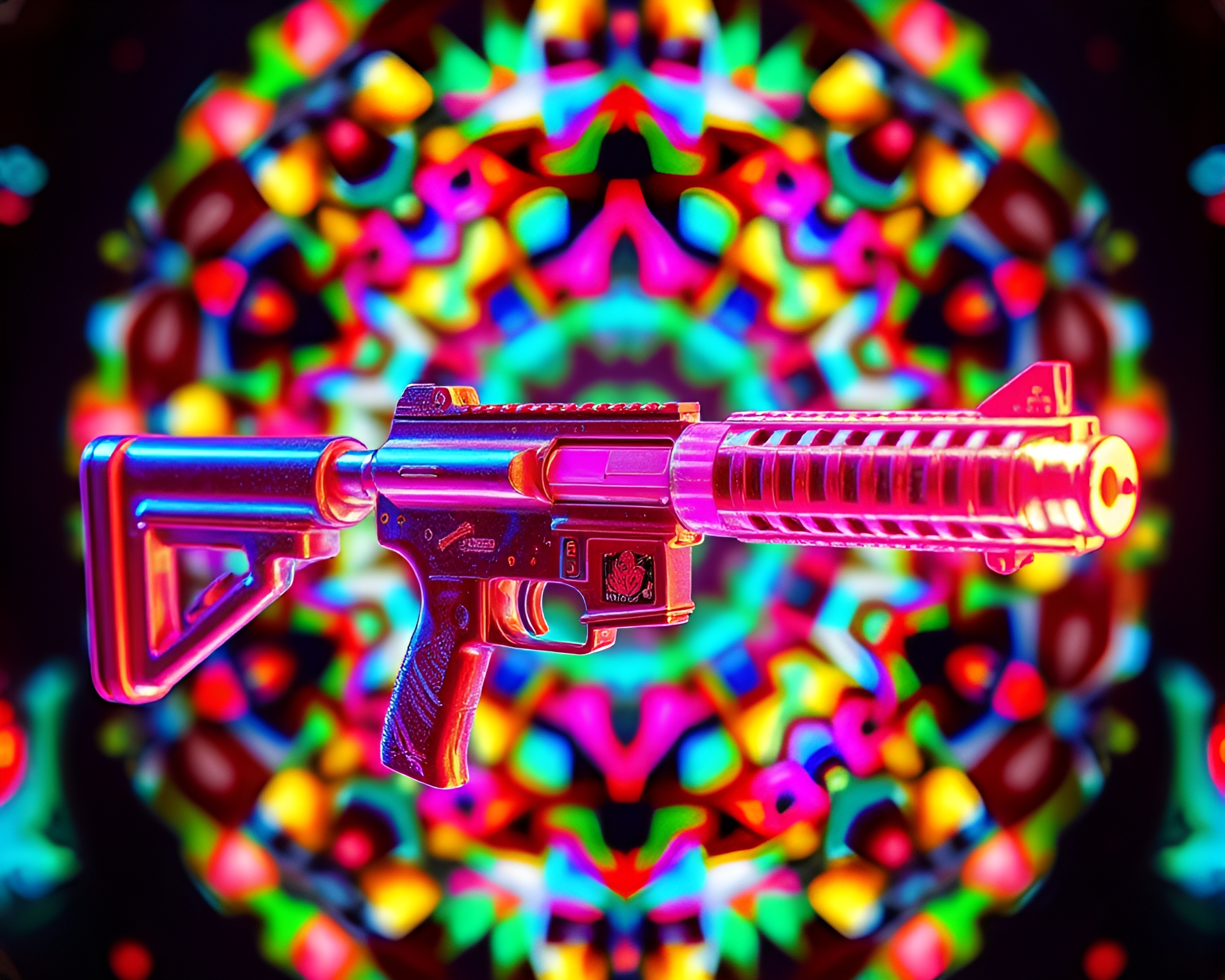 Neon Plasma Rifle in Kaleidoscope Pop Art Chaos – free AI stock image