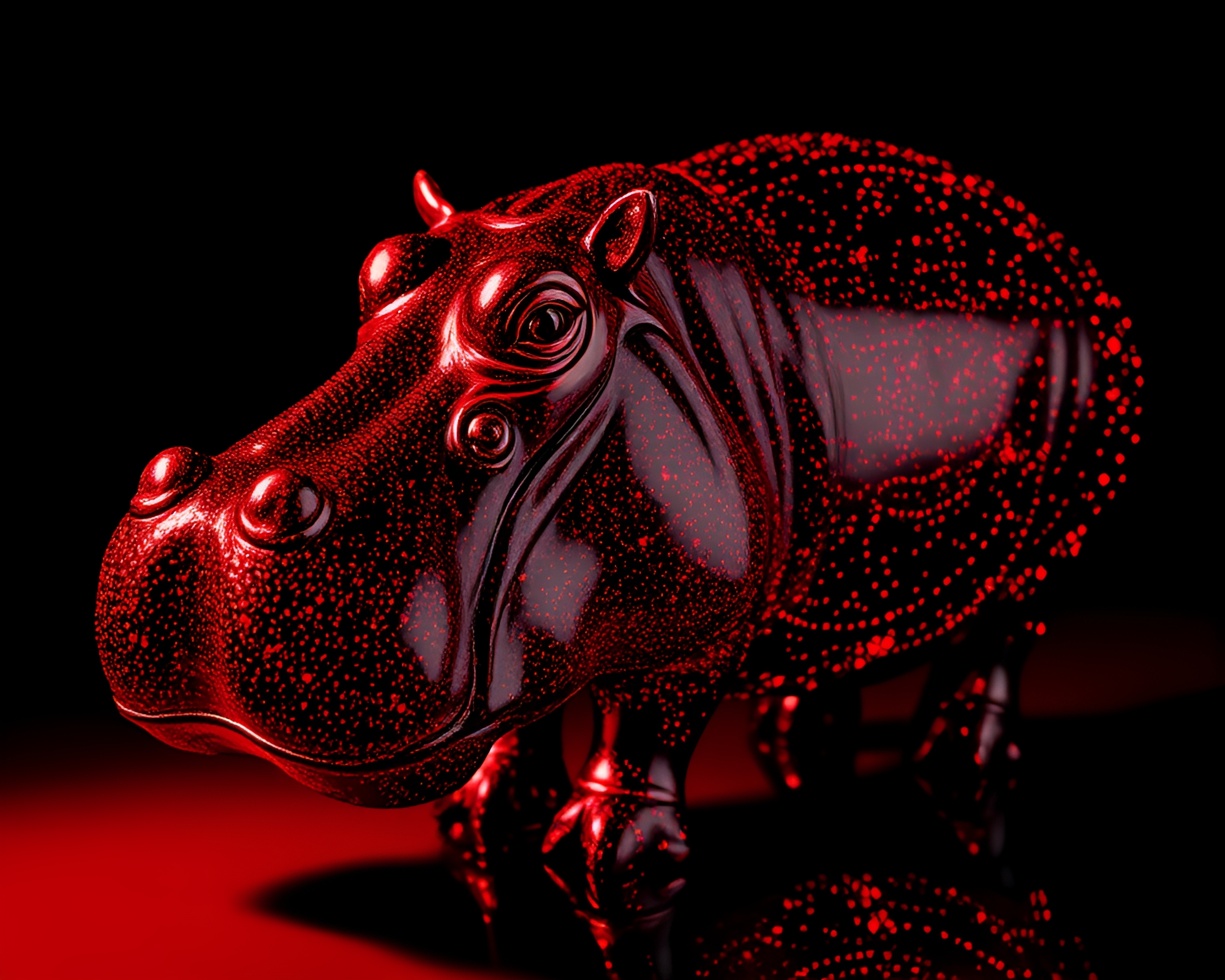 Mesmerizing holographic hippopotamus in crimson monochrome – free AI stock image
