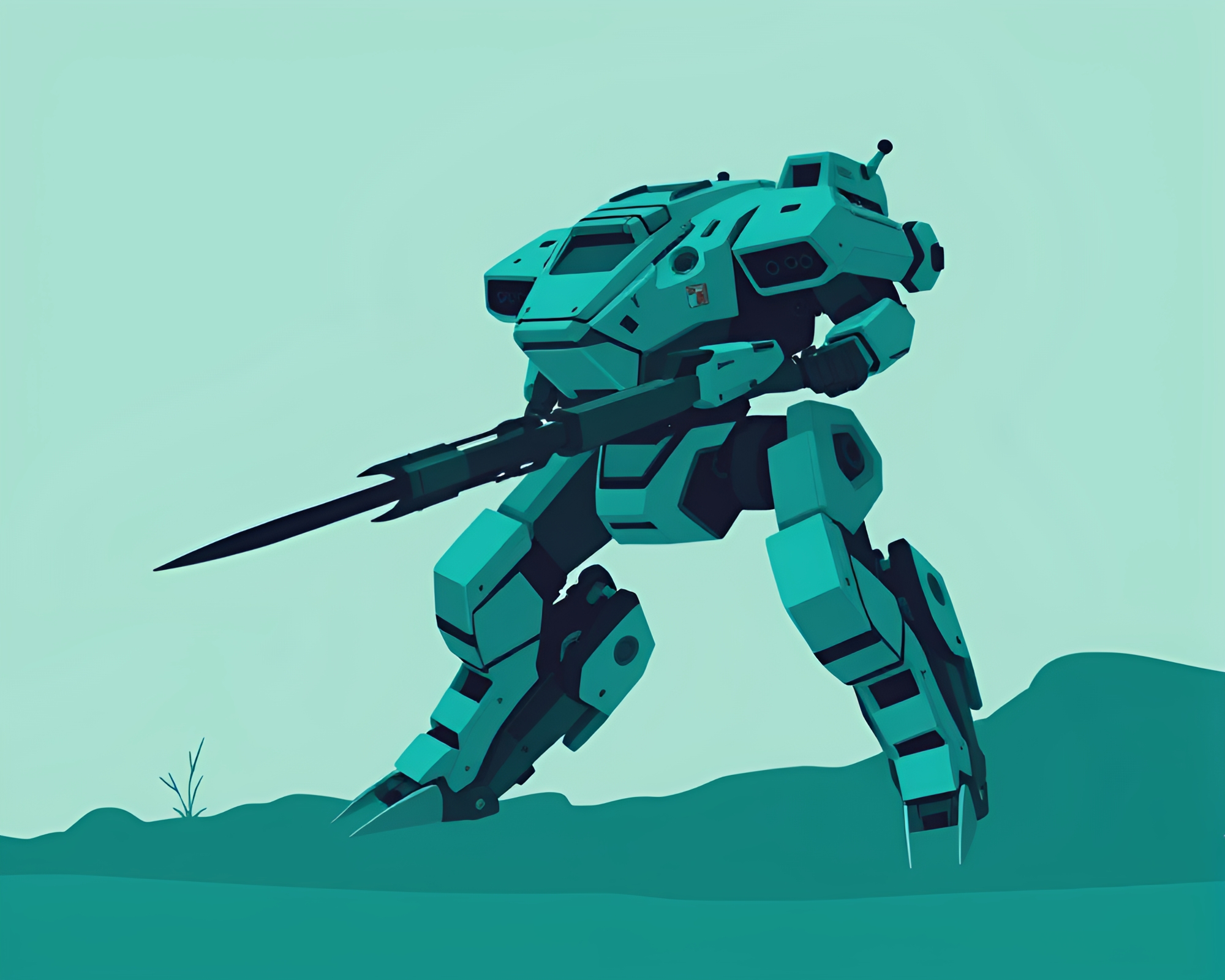 Turquoise Battle Mech Silhouette in Skeuomorphic Design – free AI stock image