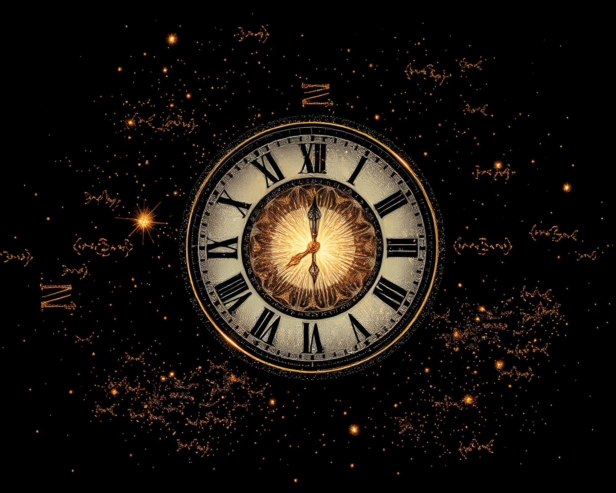 Chrono Clock in Glitter Dust Line Art Composition – free AI stock image