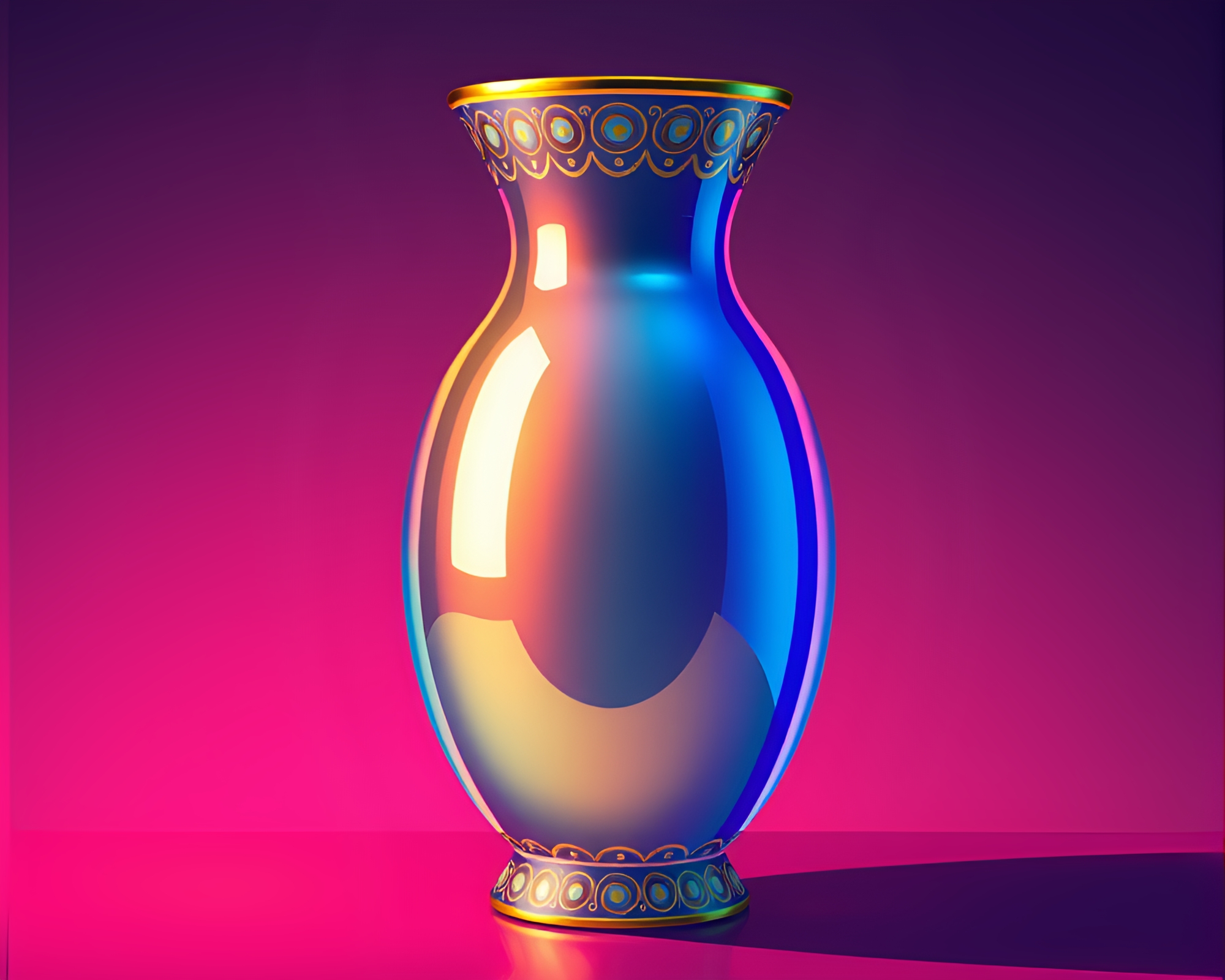 Neon Cartoon Cloisonné Vase with Rainbow Refraction – free AI stock image