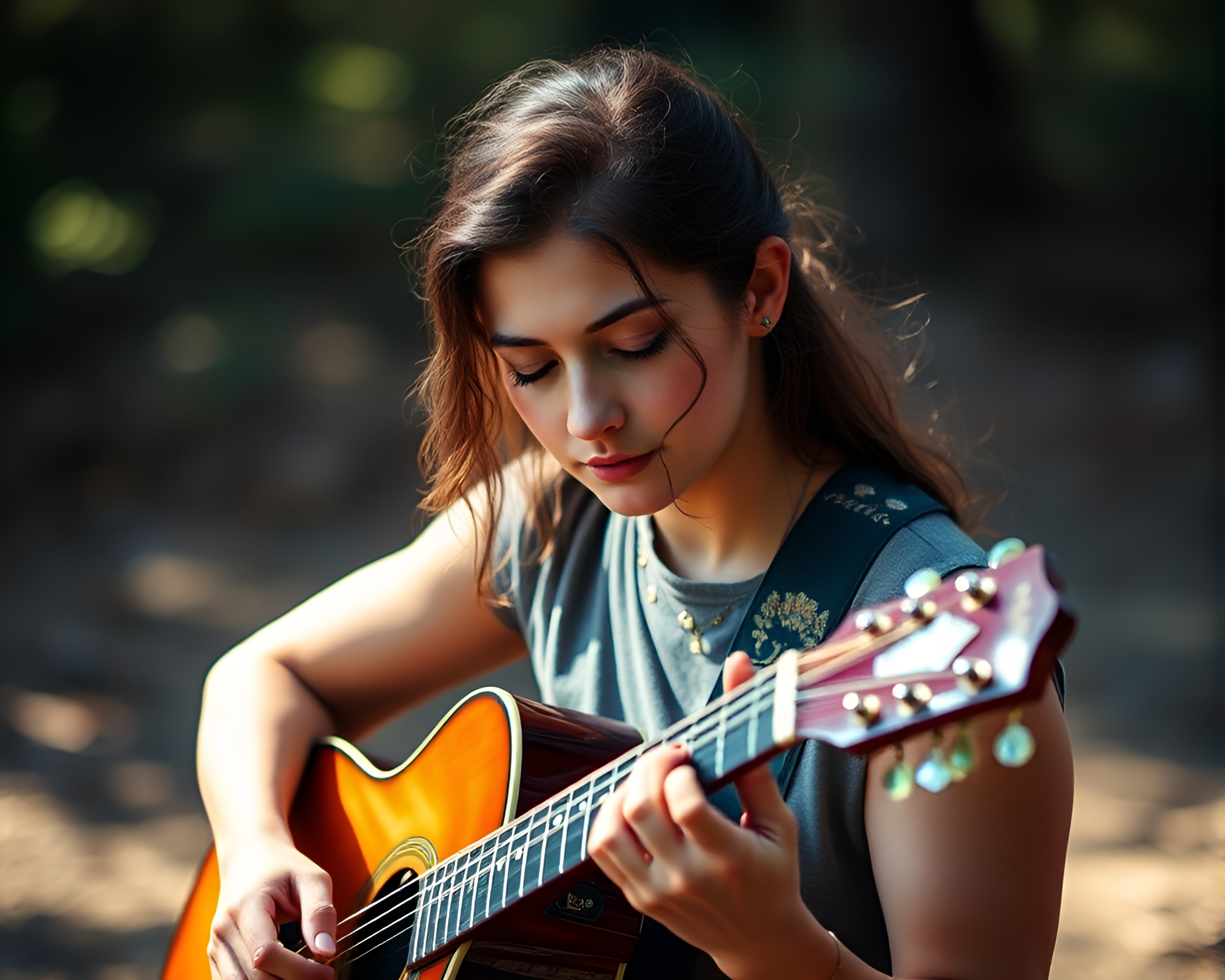 Soulful Guitarist Bathed in Rich Jewel Tones – free AI stock image