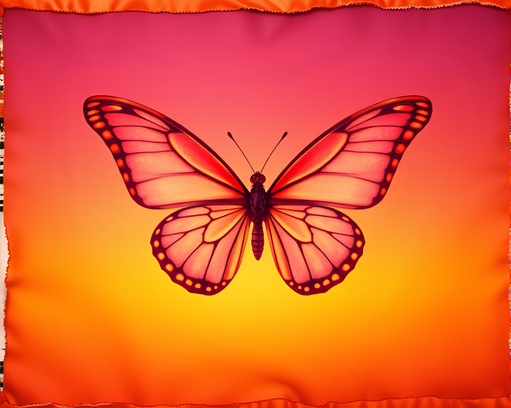 Silk Butterfly at Sunset with Torn Edges Composition – free AI stock image