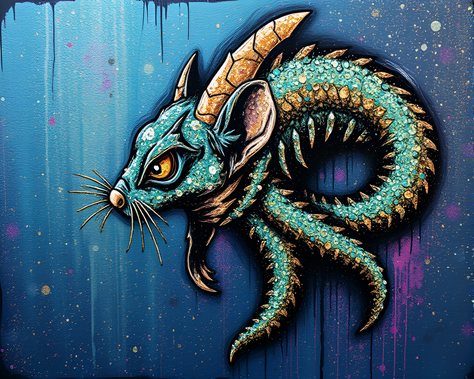 Leviathan Street Art Tags in Metallic Flake Sparkle – free AI stock image