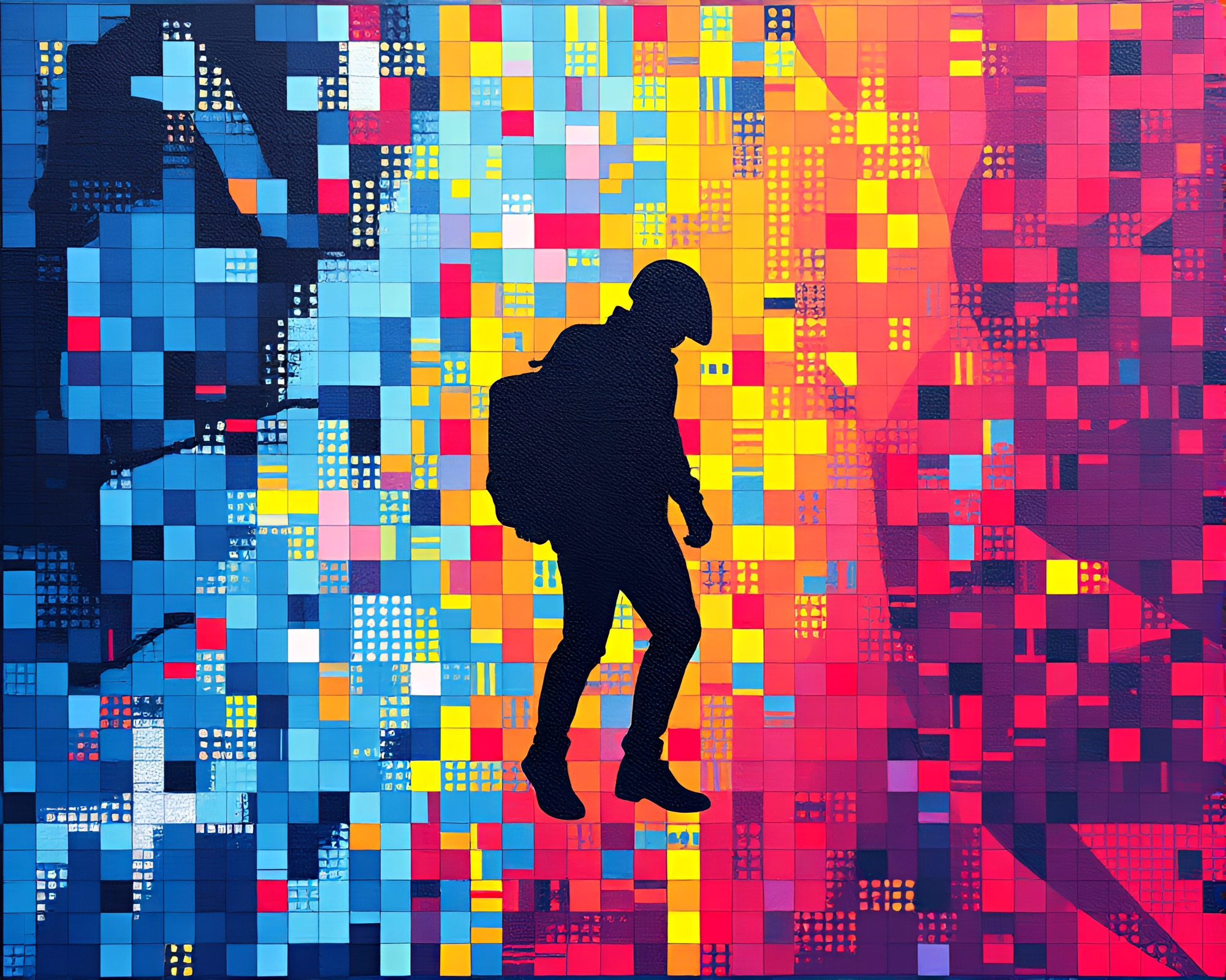 Time Traveler’s Enigmatic Halftone Acrylic Painting – free AI stock image