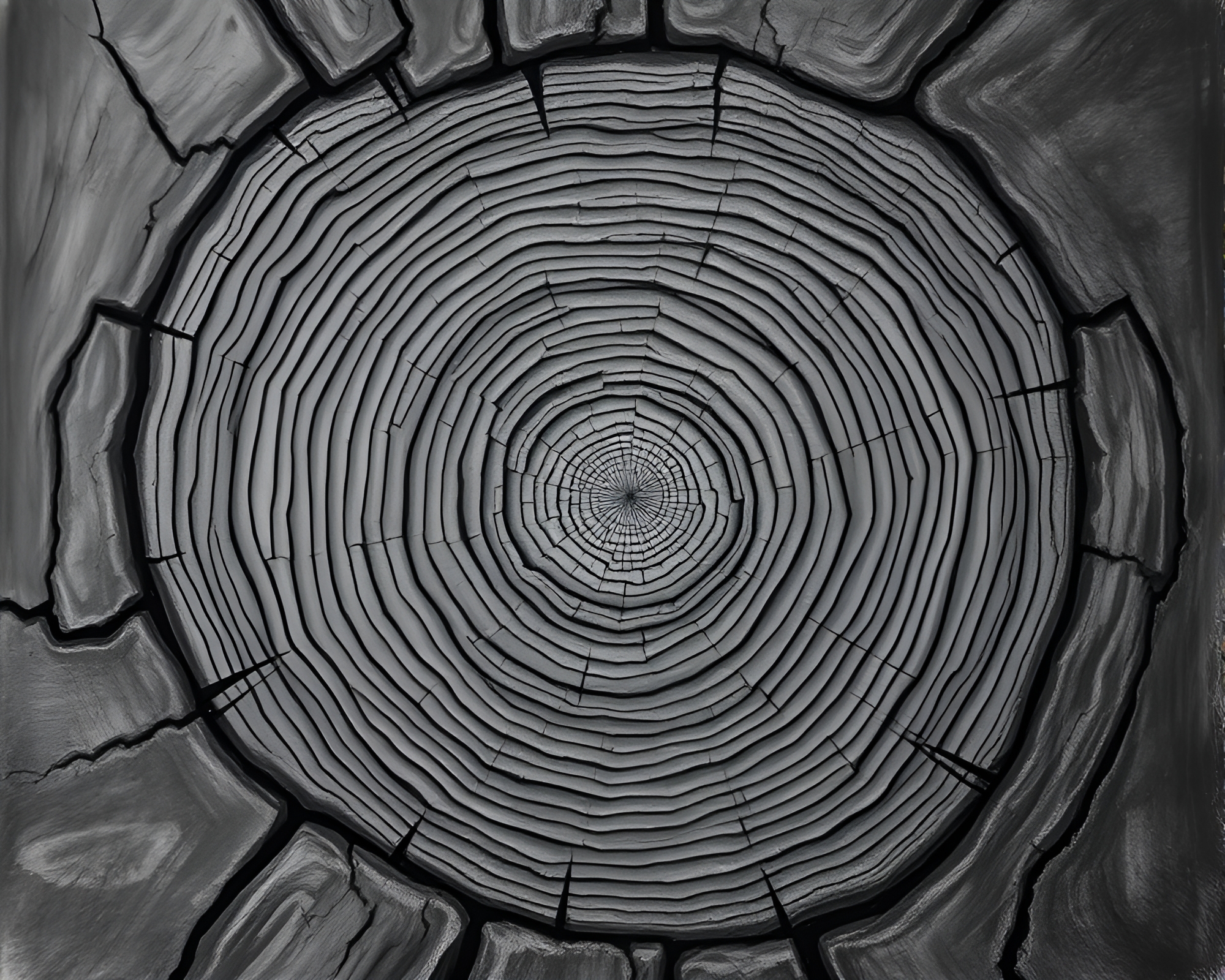 Ancient Tree Ring Cave Drawing in Sgraffito Style – free AI stock image