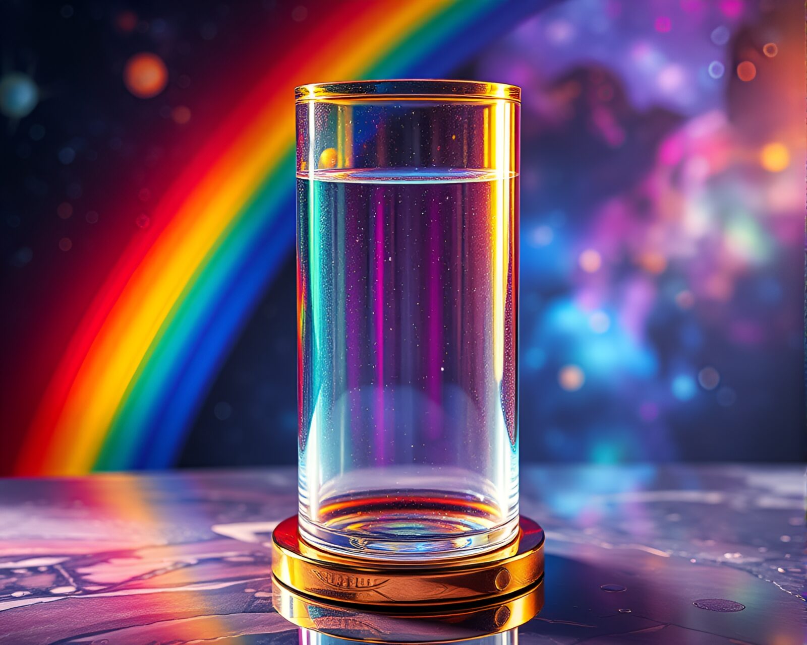 Antique sextant view through cosmic rainbow glass distortion