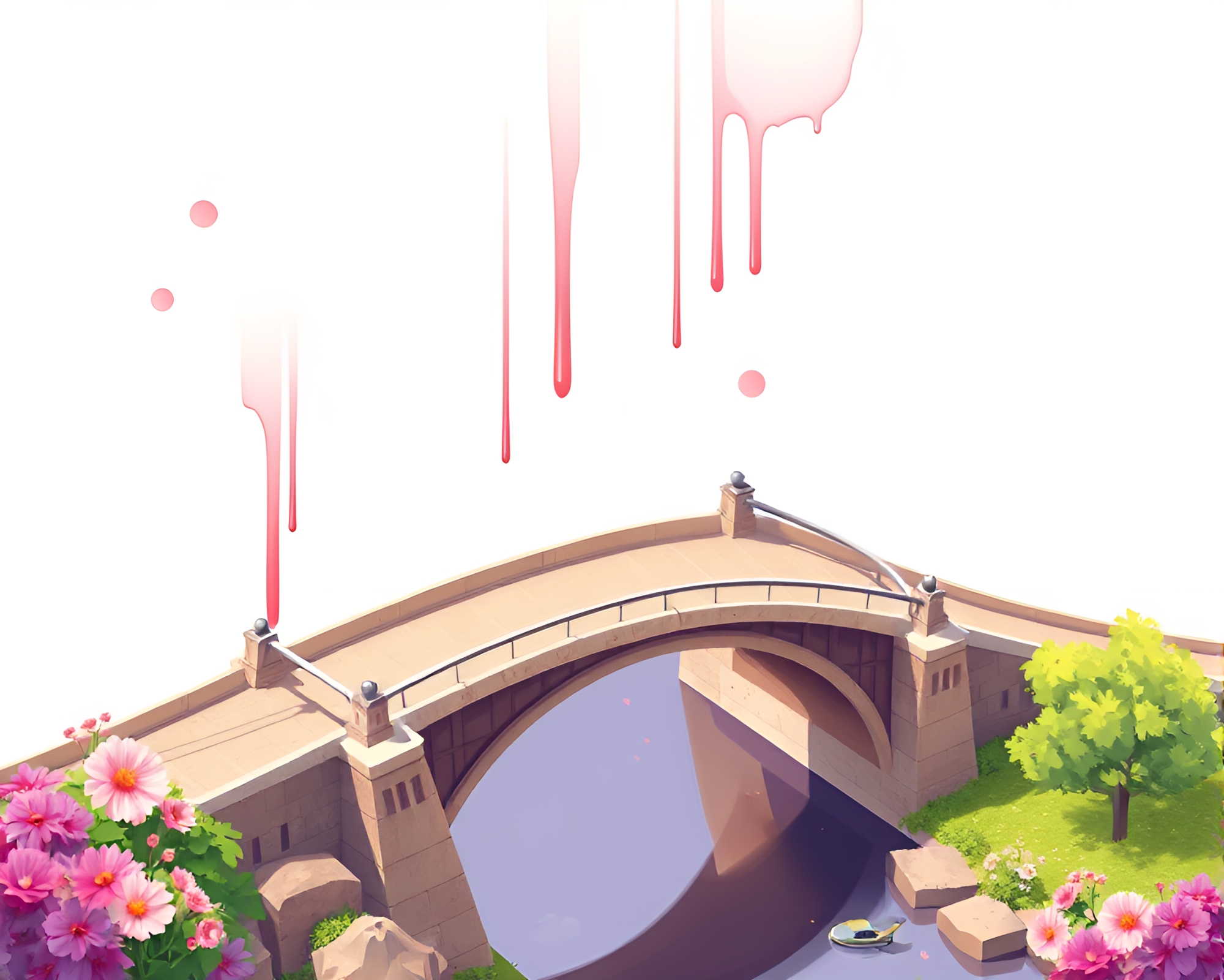 Digital Bloom: Isometric Arch Bridge Paint Drips – free AI stock image