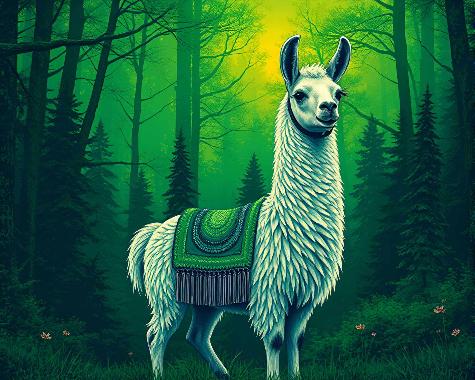 Enchanted Llama in Pop Art Forest – free AI stock image