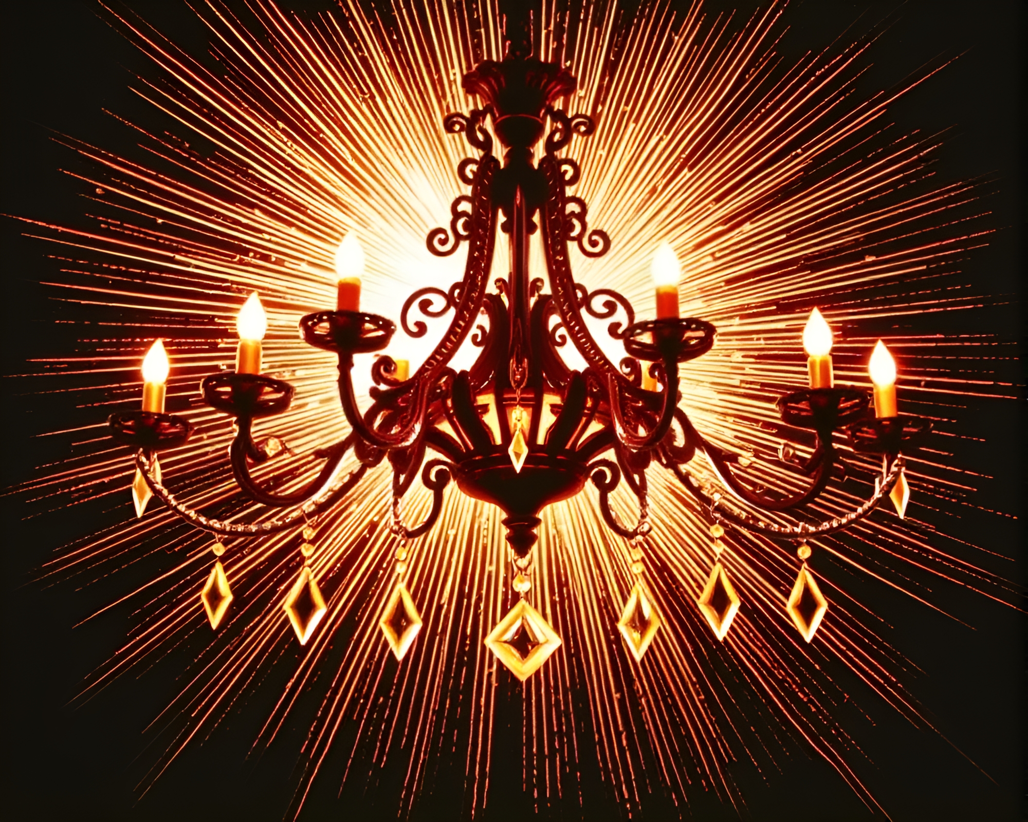 Victorian Chandelier Illuminated by Solar Flare Glow – free AI stock image