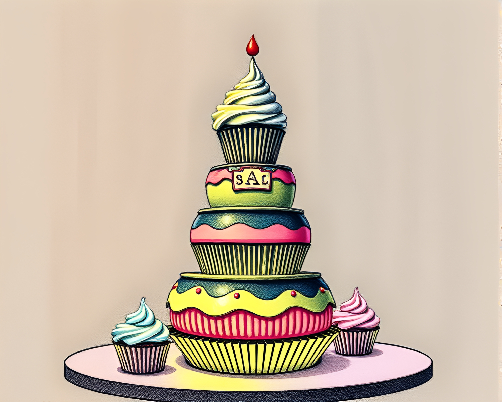 Vector Cupcake Tower with Conté Crayon Halftones – free AI stock image