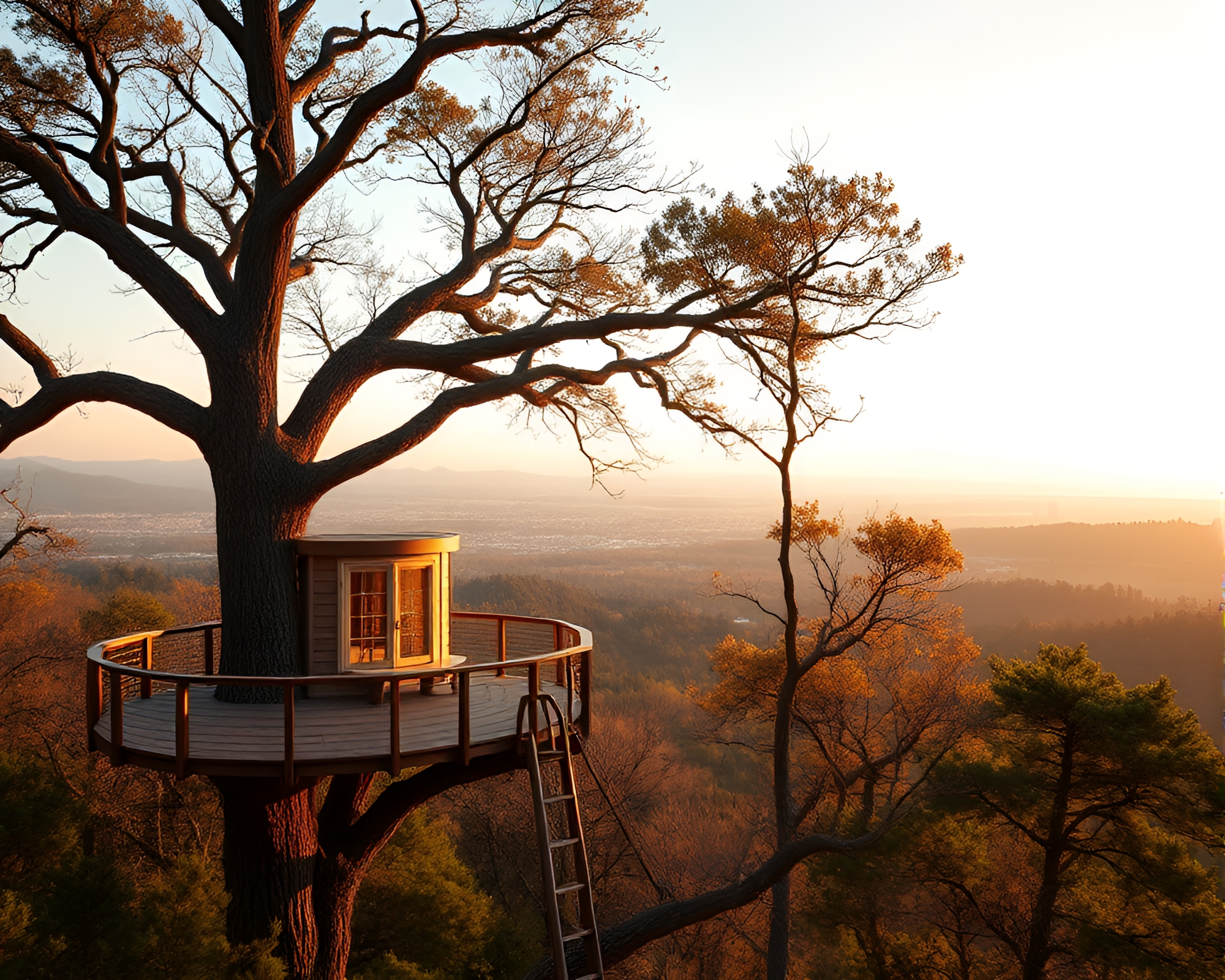 Enchanting Treehouse at Golden Hour – free AI stock image