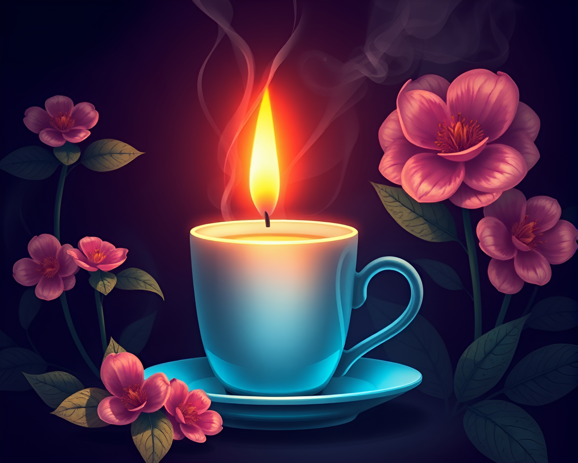 Botanical Coffee Haven with Candle Smoke – free AI stock image