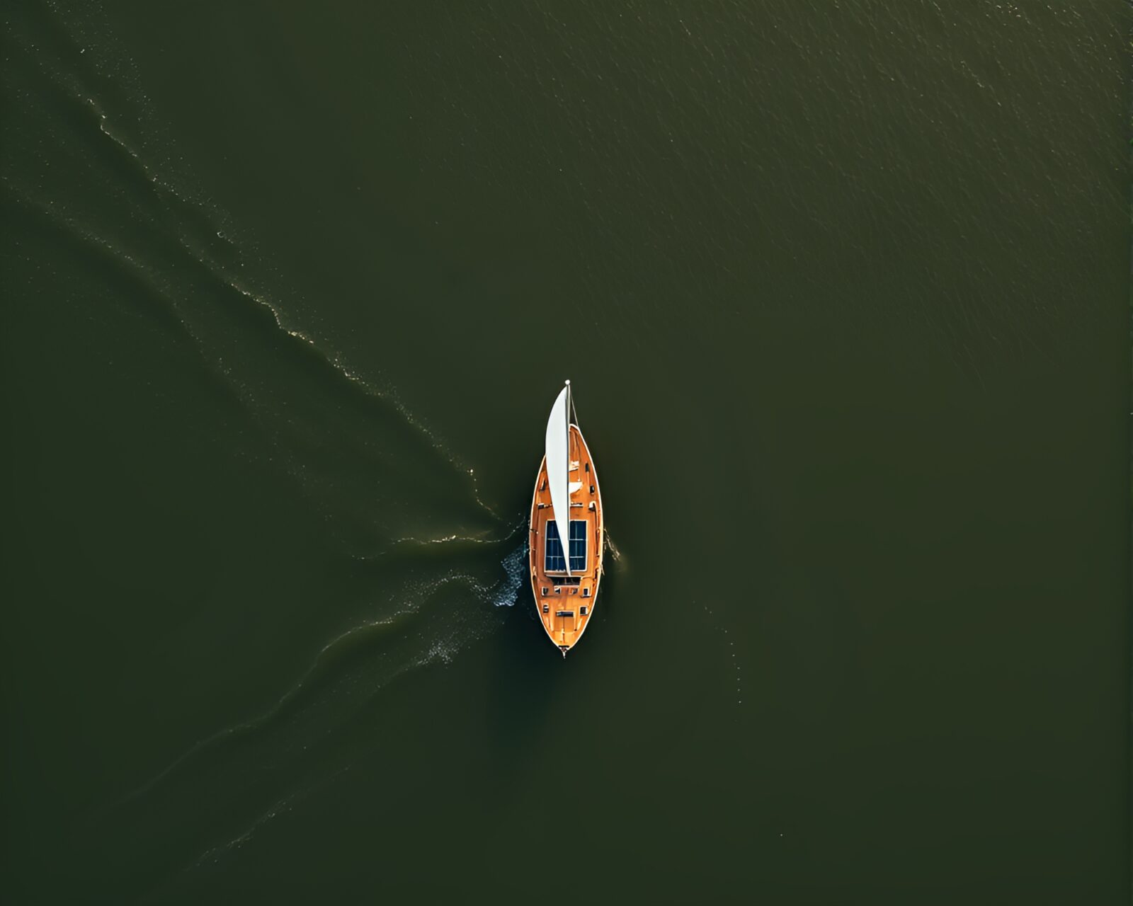 Bird's eye view of olive drab toned solar sailboat