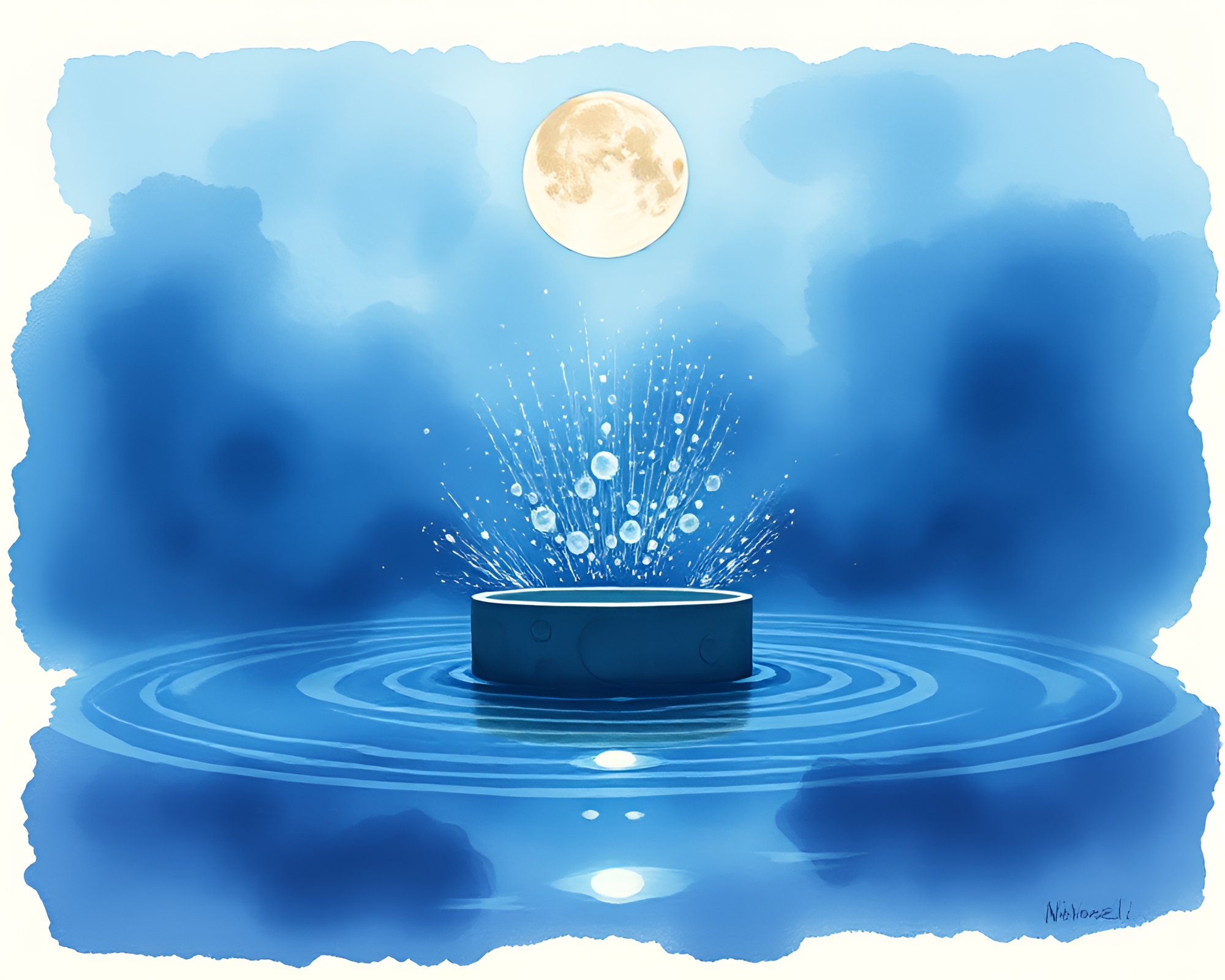 Moonlit zero-point energy reactor – Watercolor dream – free AI stock image