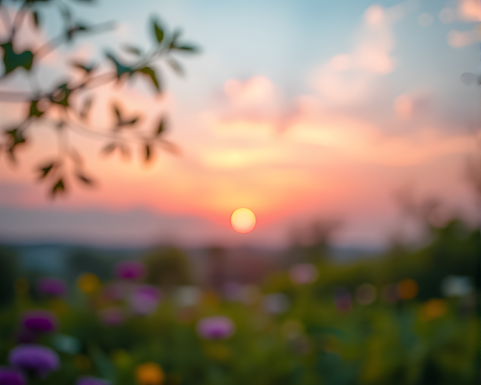 Sunrise Sky Garden with Bokeh Foreground Procedural Generation – free AI stock image