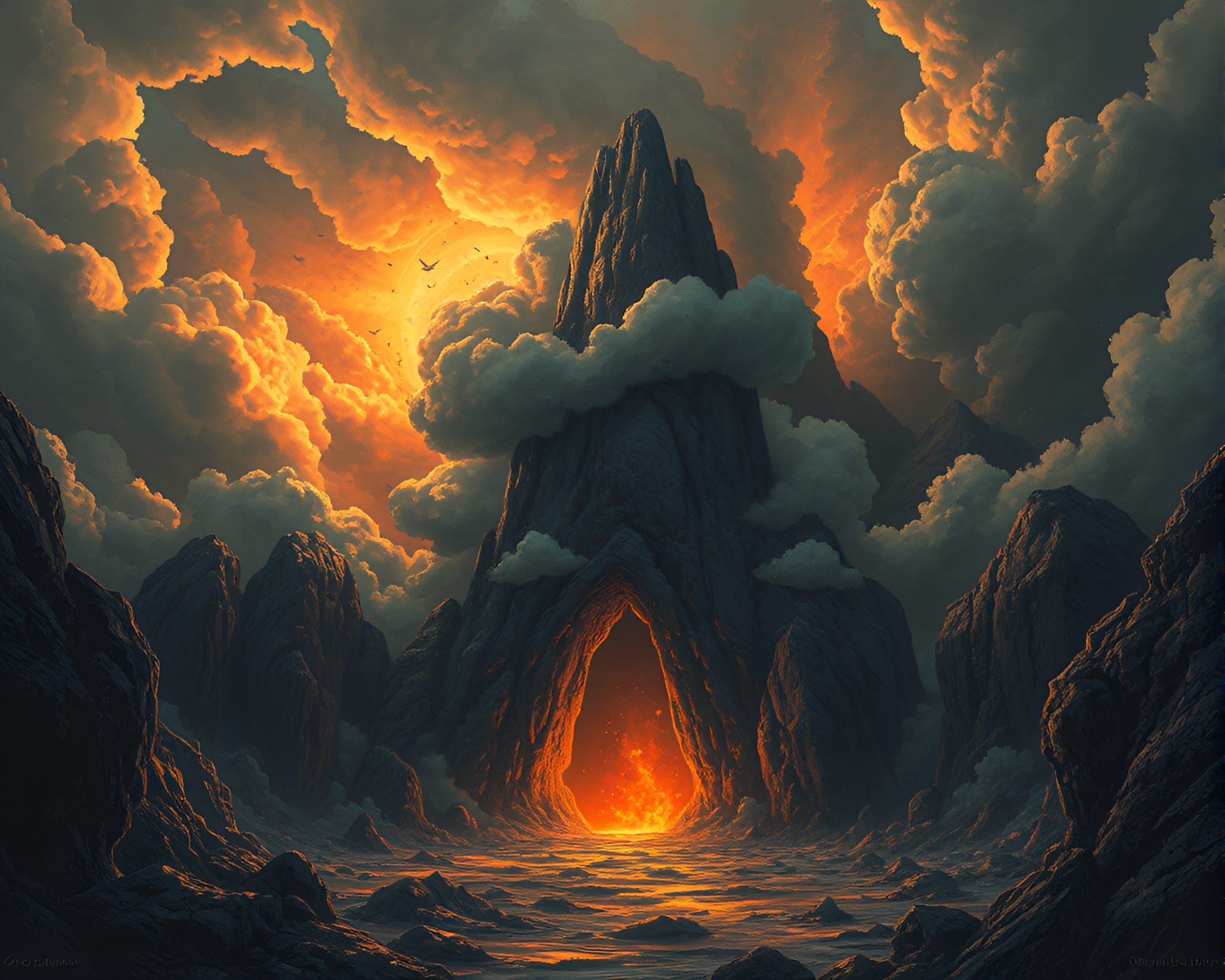 Mystical Monolith Emitting Explosive Light in Dark Cave – free AI stock image