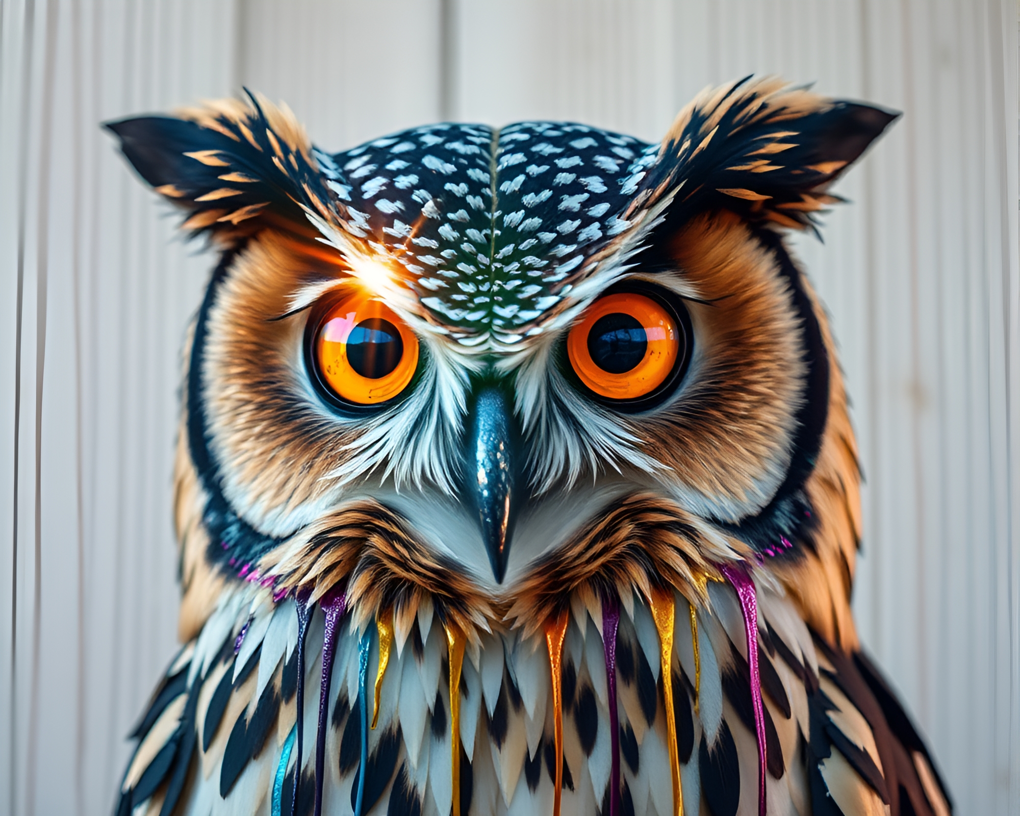 Majestic Owl in Dripped Paint Style with Lens Sunburst – free AI stock image
