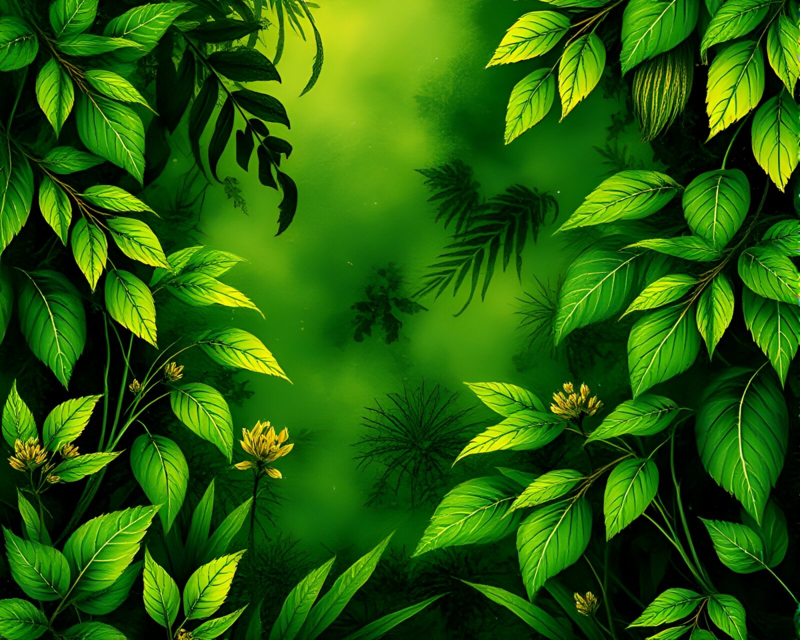 Foil stamped ink calligraphy on lush green botanical background