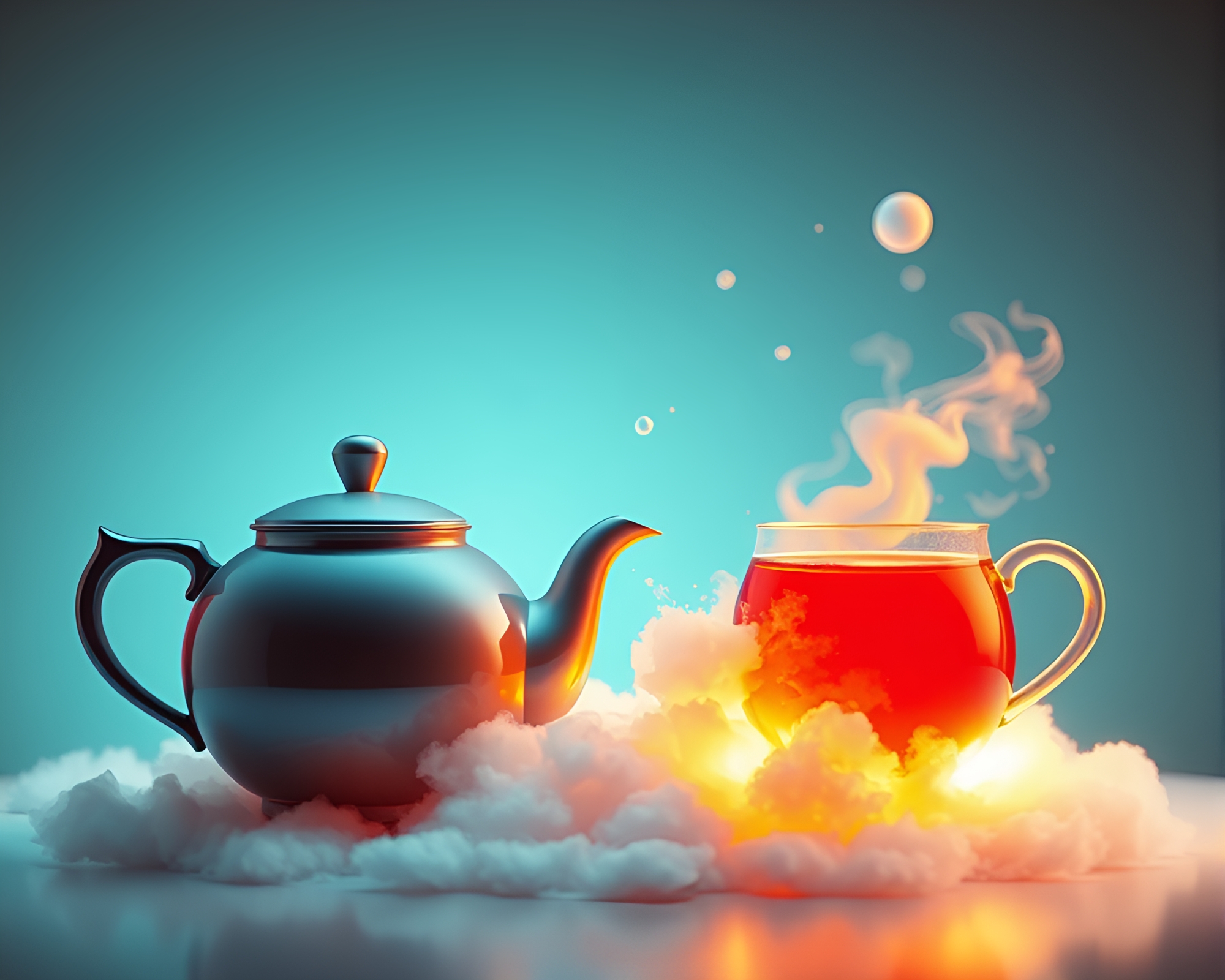 Explosion Cloud Tea Set: Artistic Low-Poly 3D Render – free AI stock image