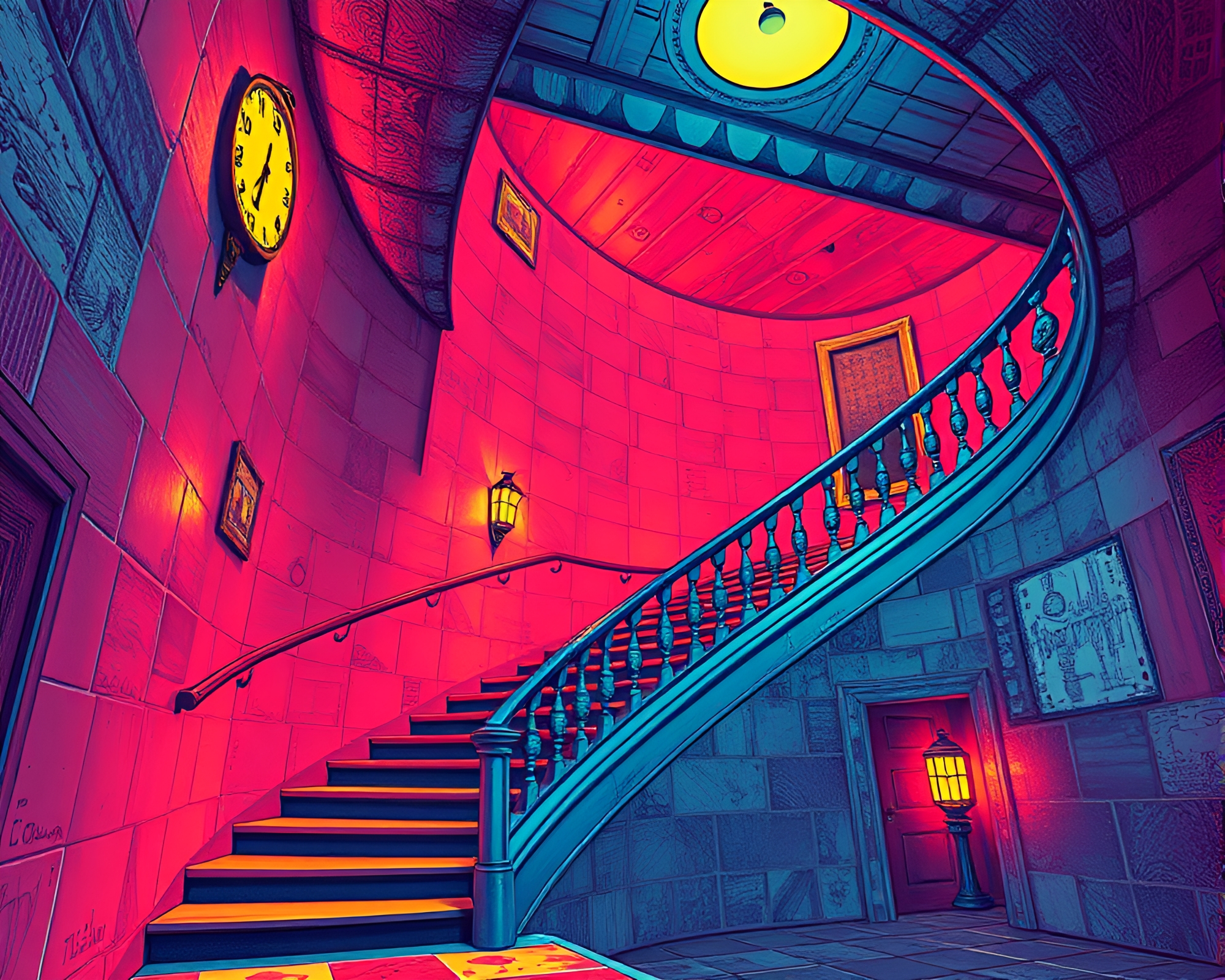 Infrared Steampunk Escher Staircase Illustration – free AI stock image