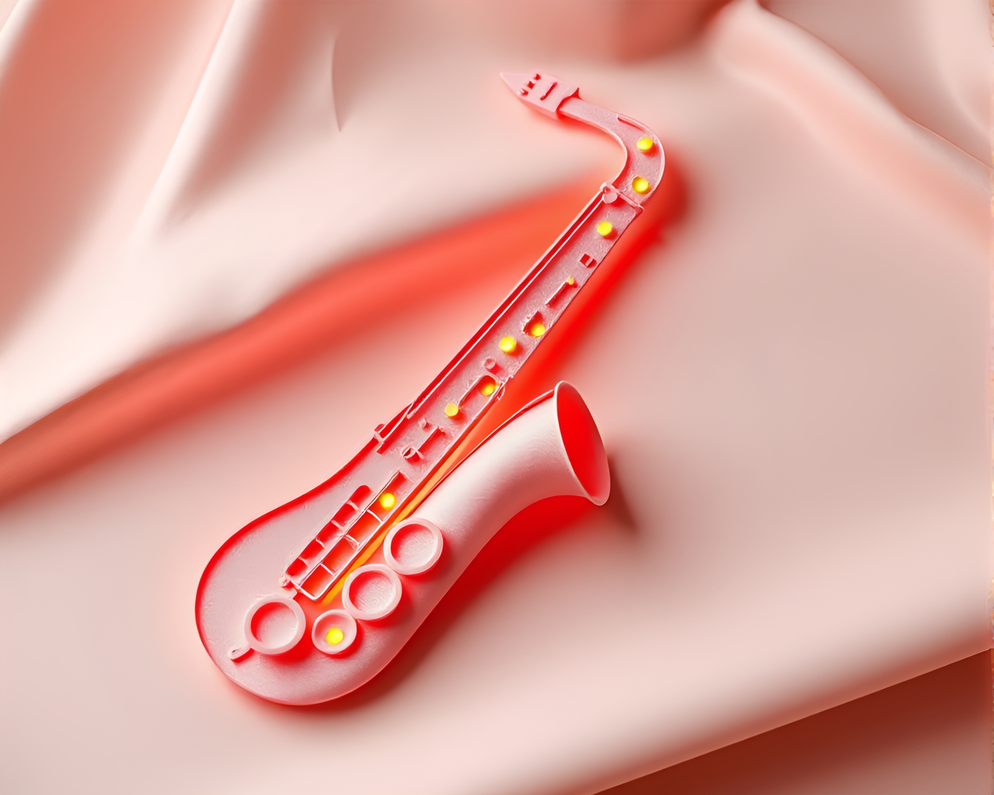 Saxophone serenade under peachy paper cutout canopy – free AI stock image