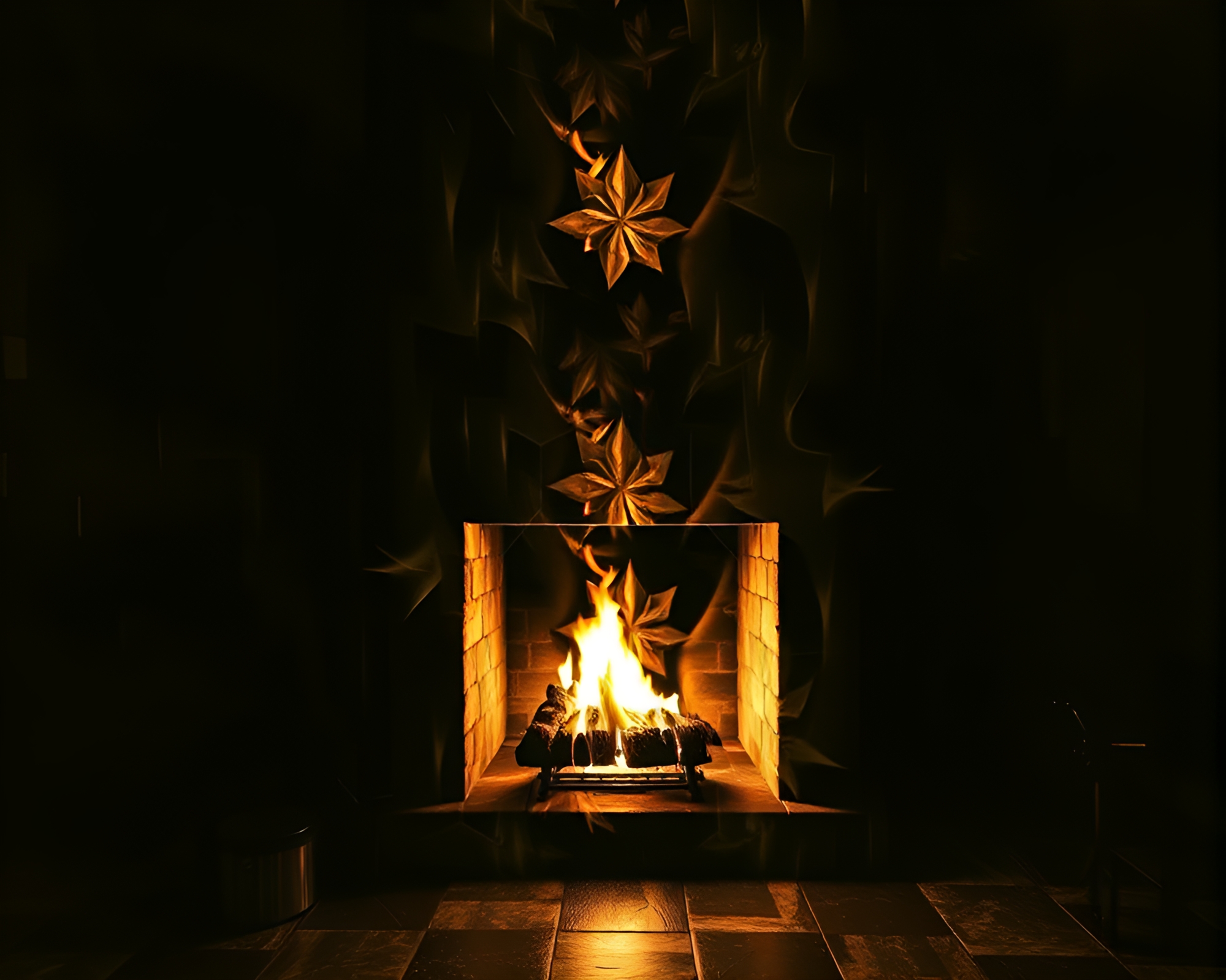 Escher-inspired Double Exposure Fireplace Flicker – free AI stock image