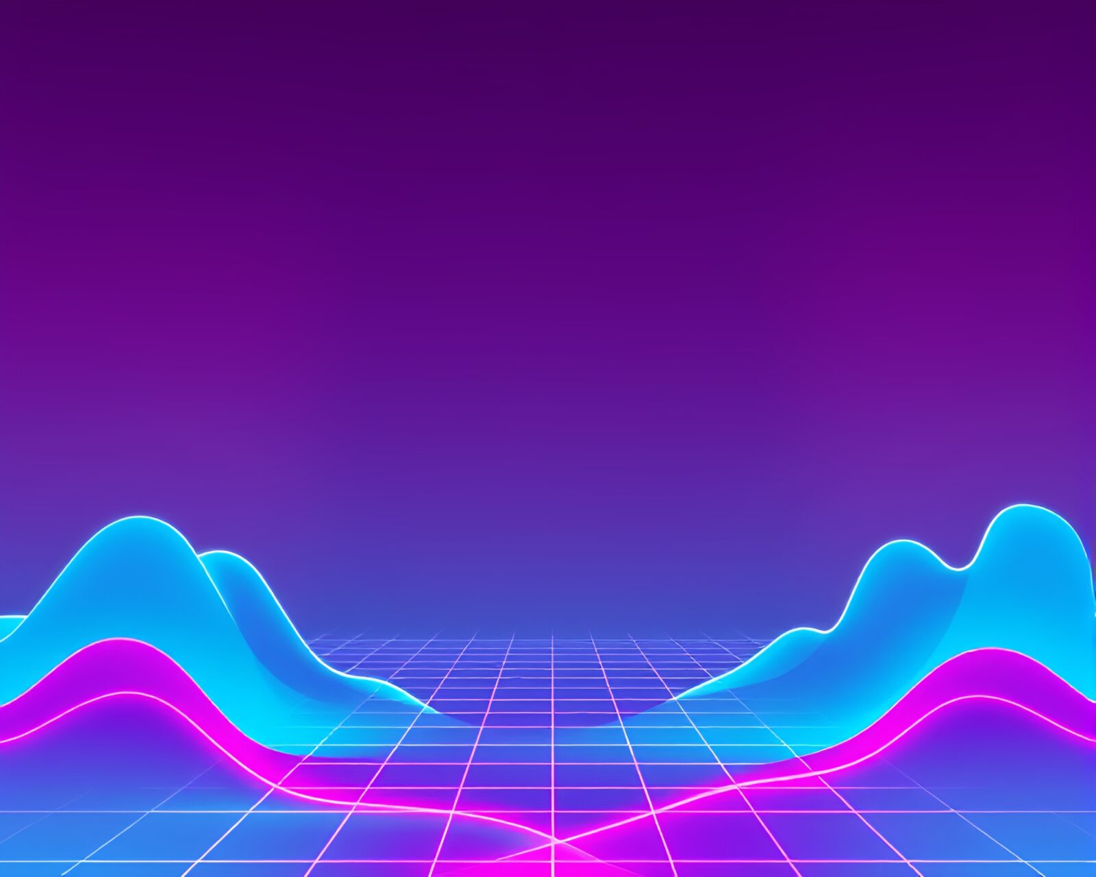An eerie, neon-lit grid structure in a retro-futuristic landscape