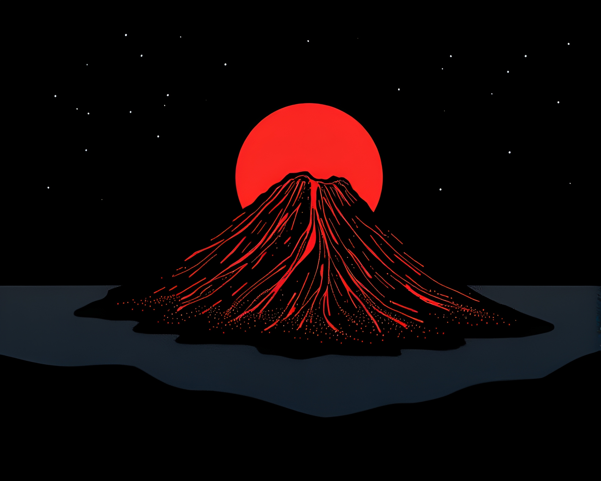 Geometric Noir Screenprint of Volcanic Island – free AI stock image