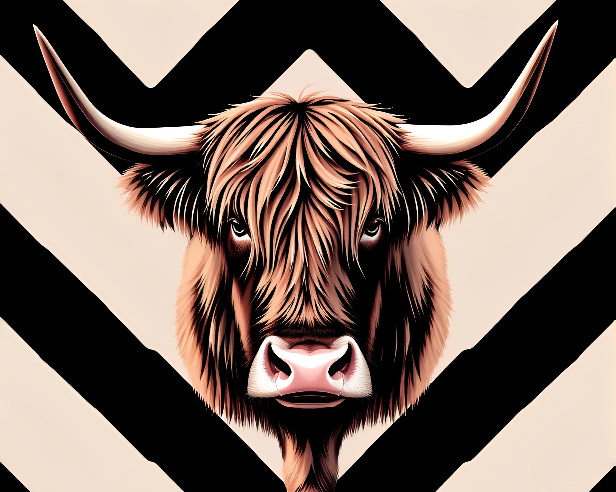 Striped Highland Cow in Crystalline Vector Art – free AI stock image