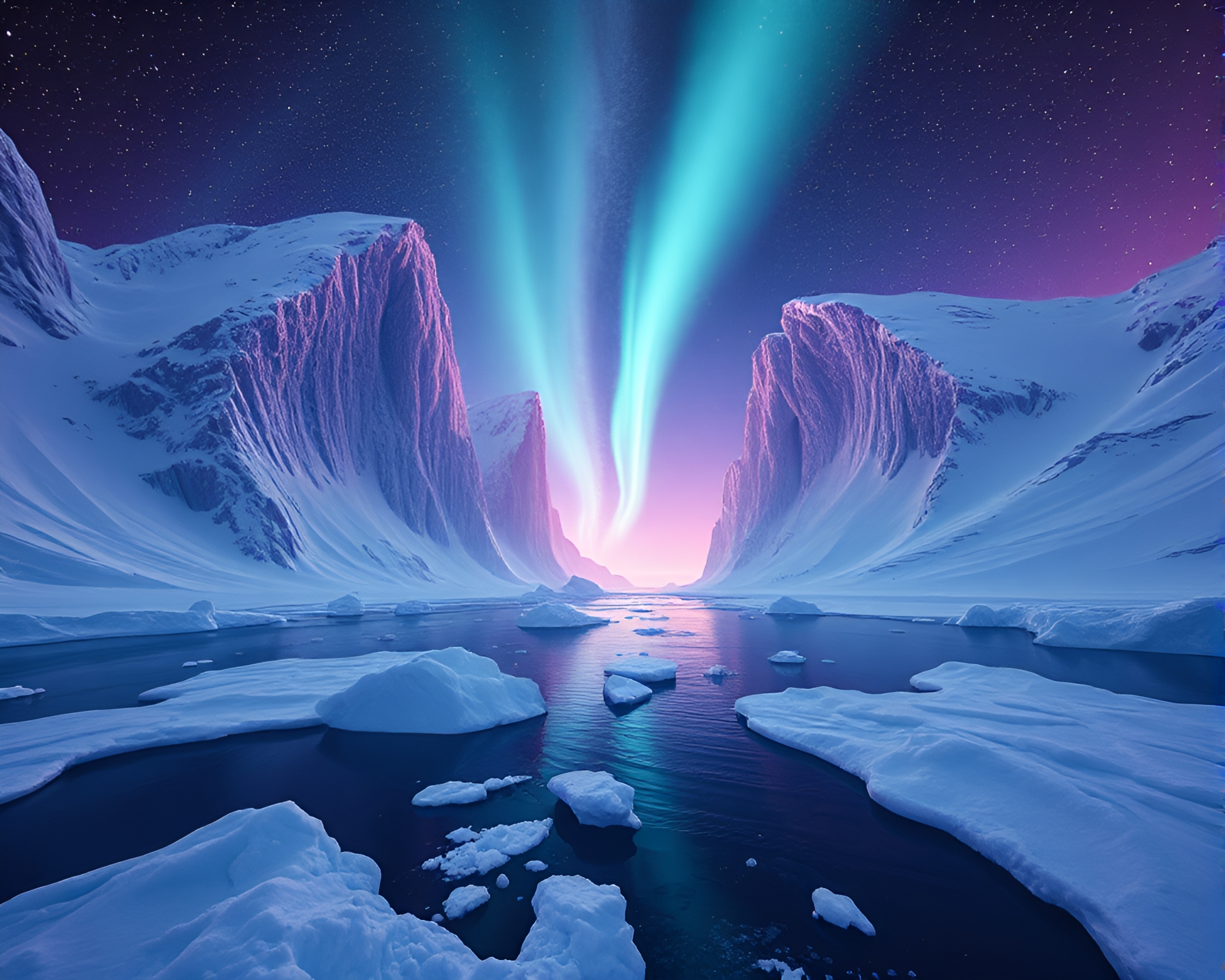 Dutch Angle Synthwave Dimensional Rift in Antarctic Whiteout – free AI stock image