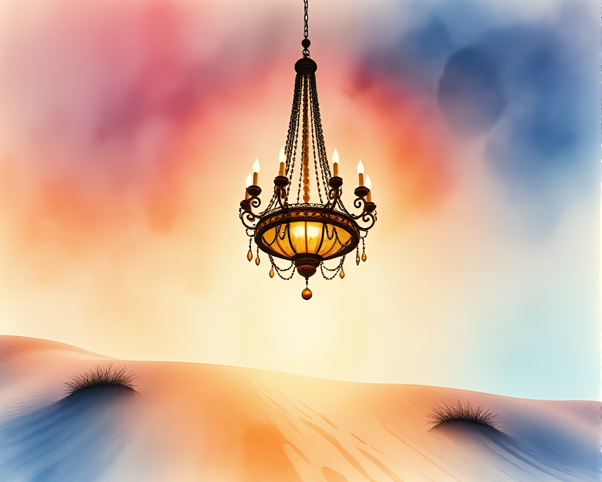 Gothic Chandelier in Desert Hues Watercolor Painting – free AI stock image
