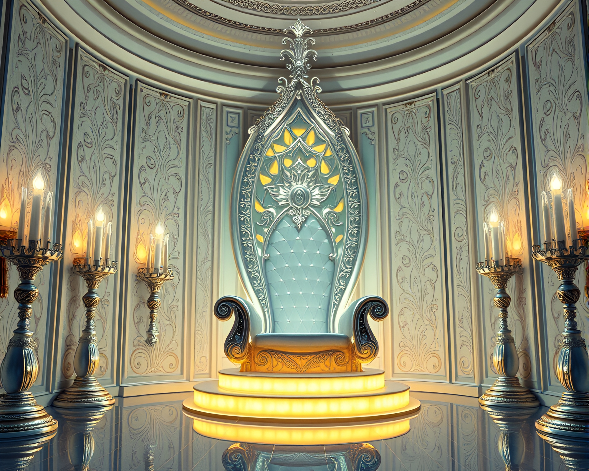 Gelato Throne Room with Silver Leaf Accents – free AI stock image
