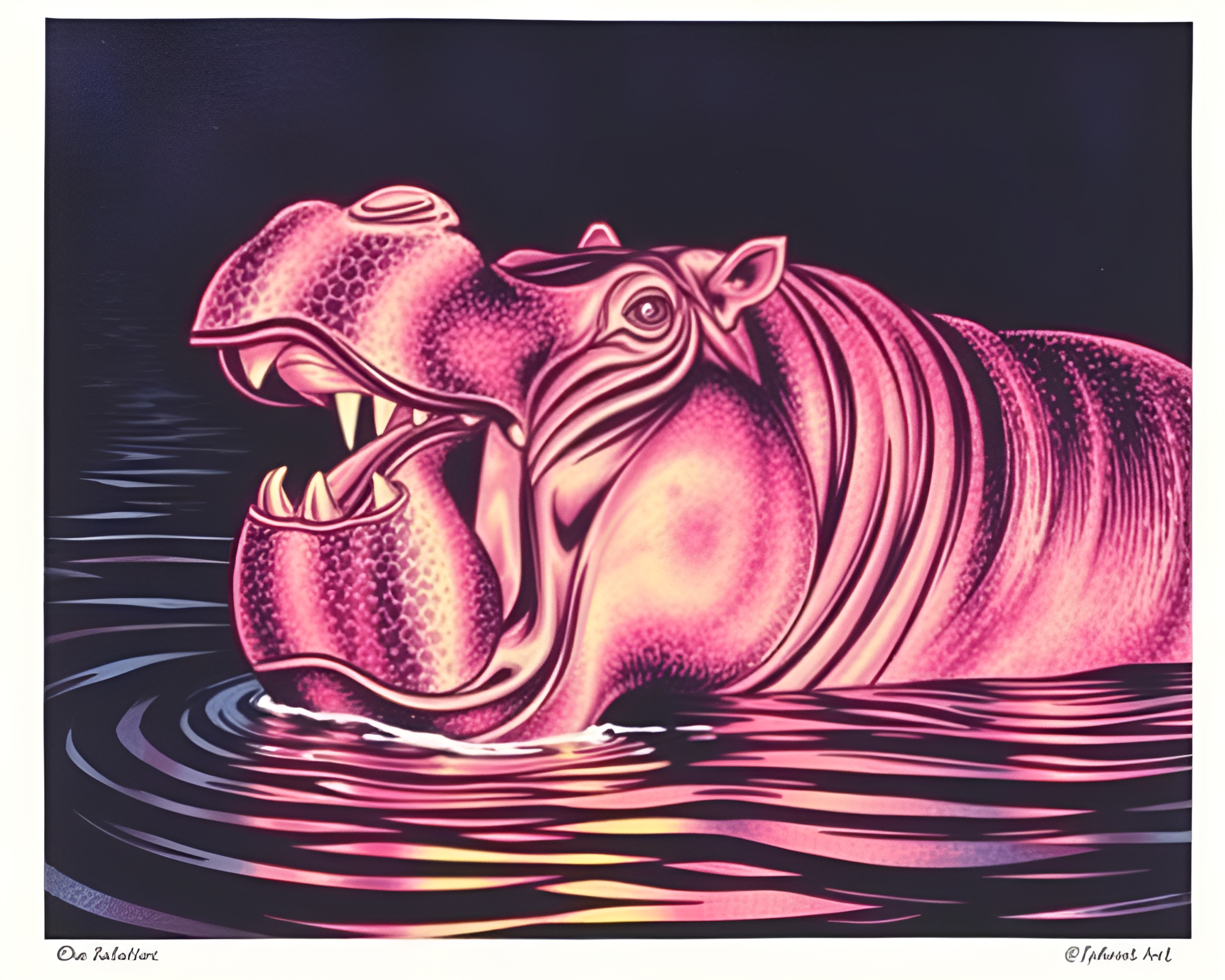 Dutch Angle Hippopotamus with Holographic Sheen – free AI stock image