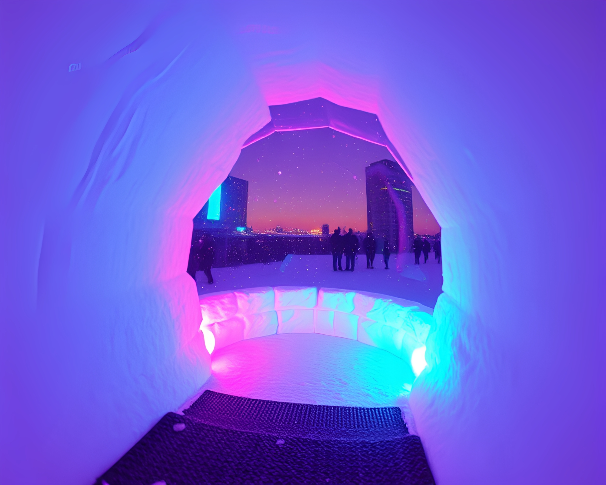 Surreal Glass Igloo Under Ultraviolet Lights – free AI stock image